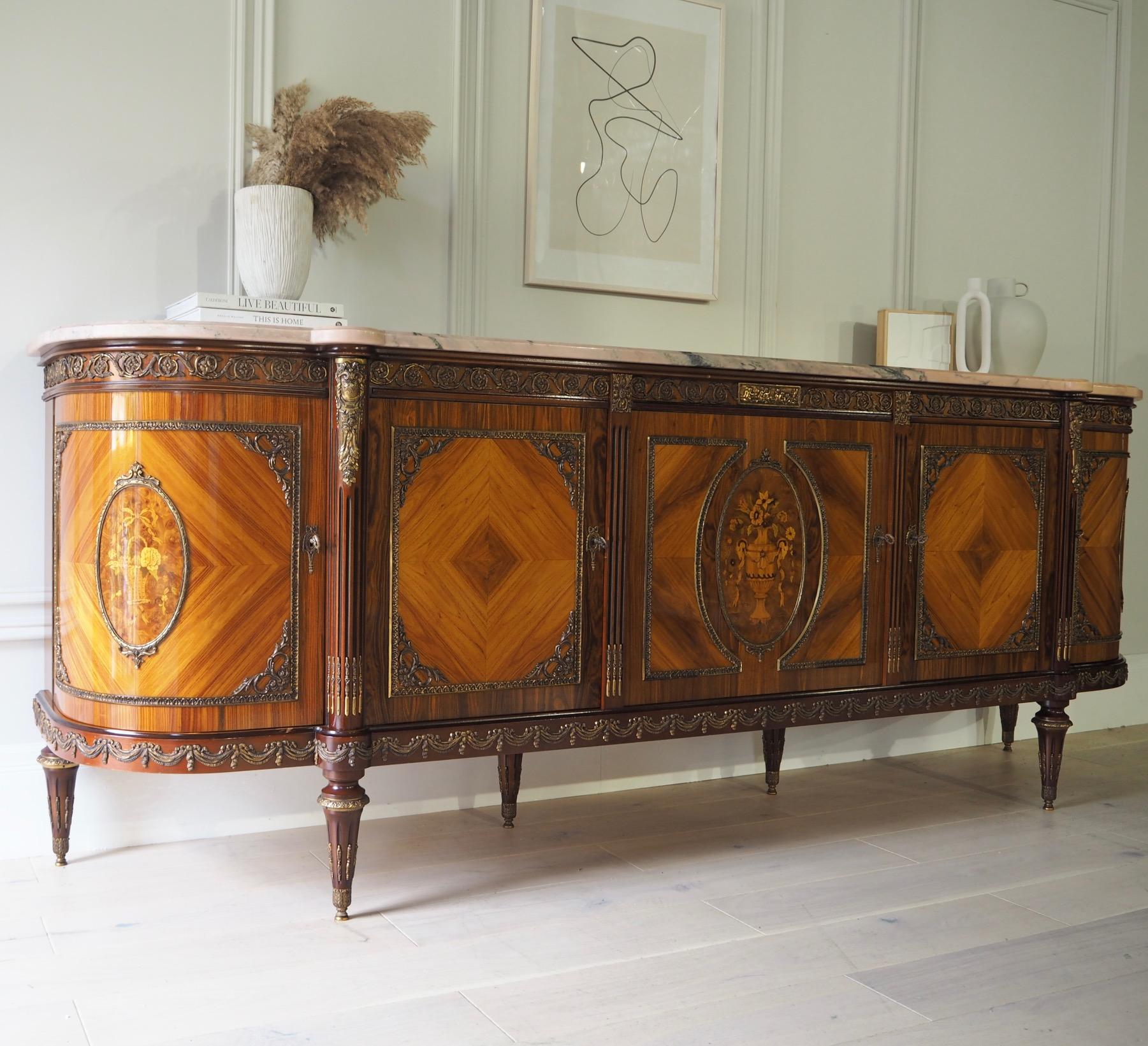 Large French Louis XVI Style Jp Ehalt Mahogany Sideboard Buffet Marble Top For Sale 8
