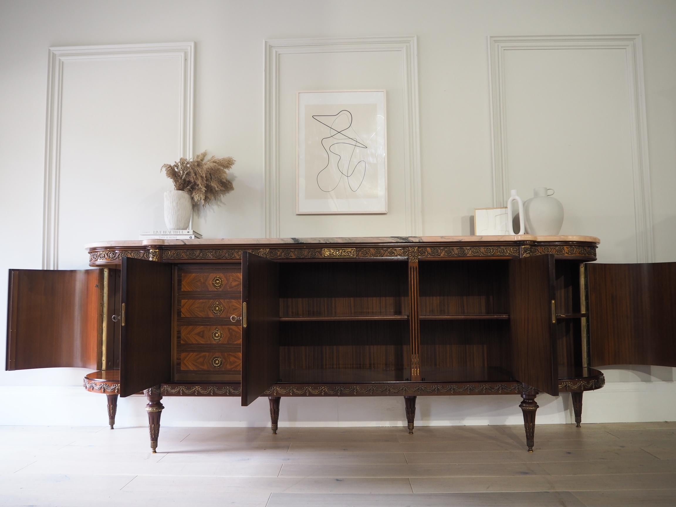 Large French Louis XVI Style Jp Ehalt Mahogany Sideboard Buffet Marble Top For Sale 5