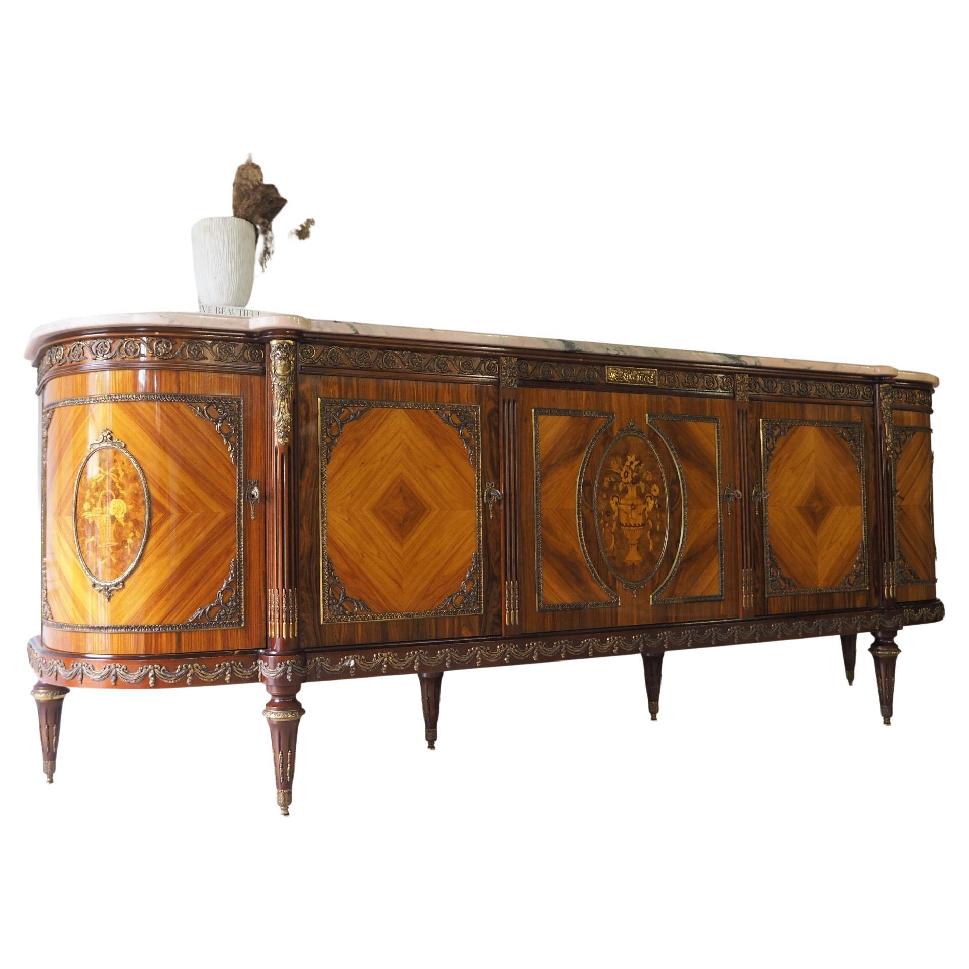 Large French Louis XVI Style Jp Ehalt Mahogany Sideboard Buffet Marble Top For Sale