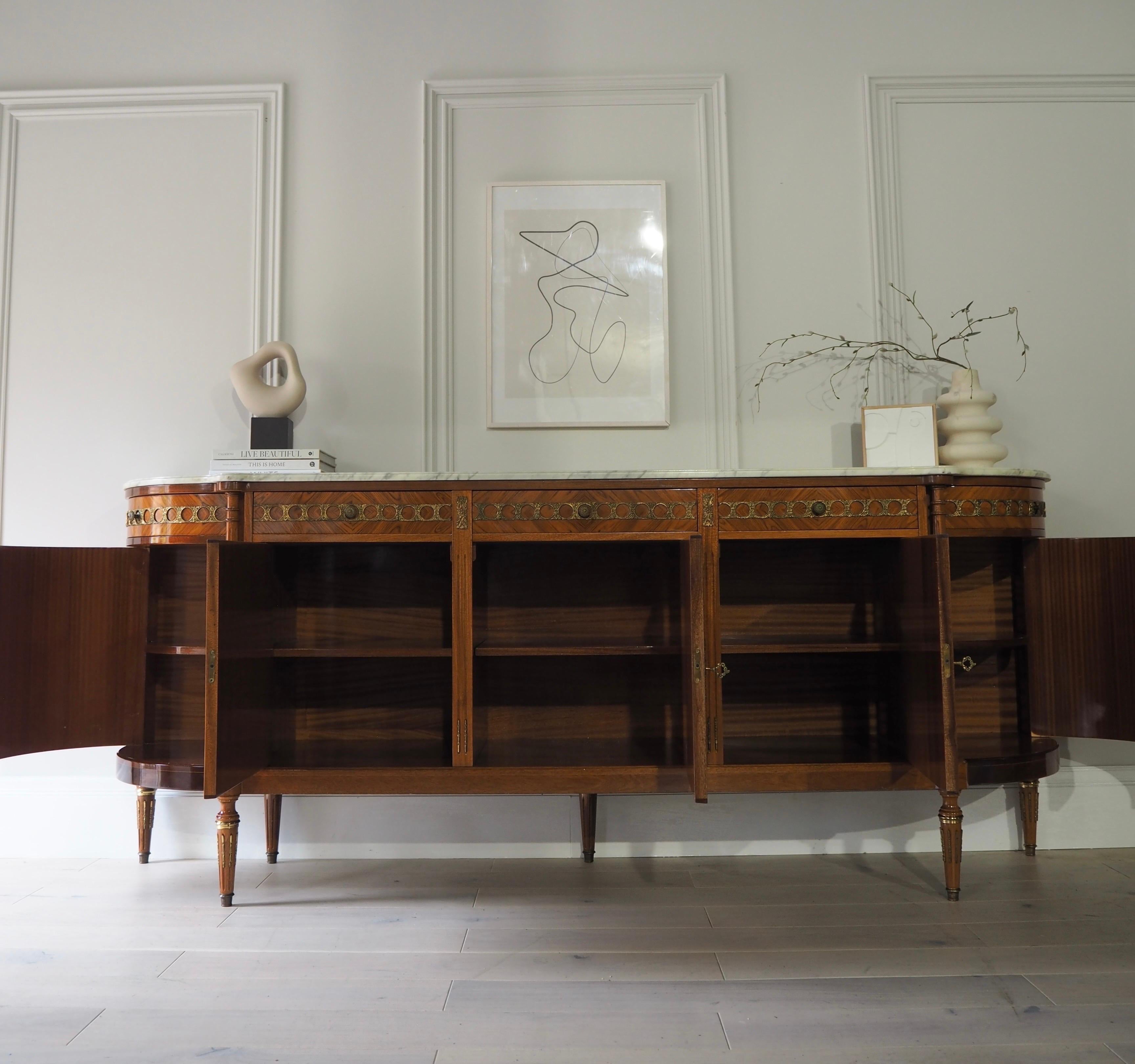 Large French Louis XVI Style Mahogany Sideboard Buffet Marble Top In Good Condition For Sale In Wolverhampton, GB