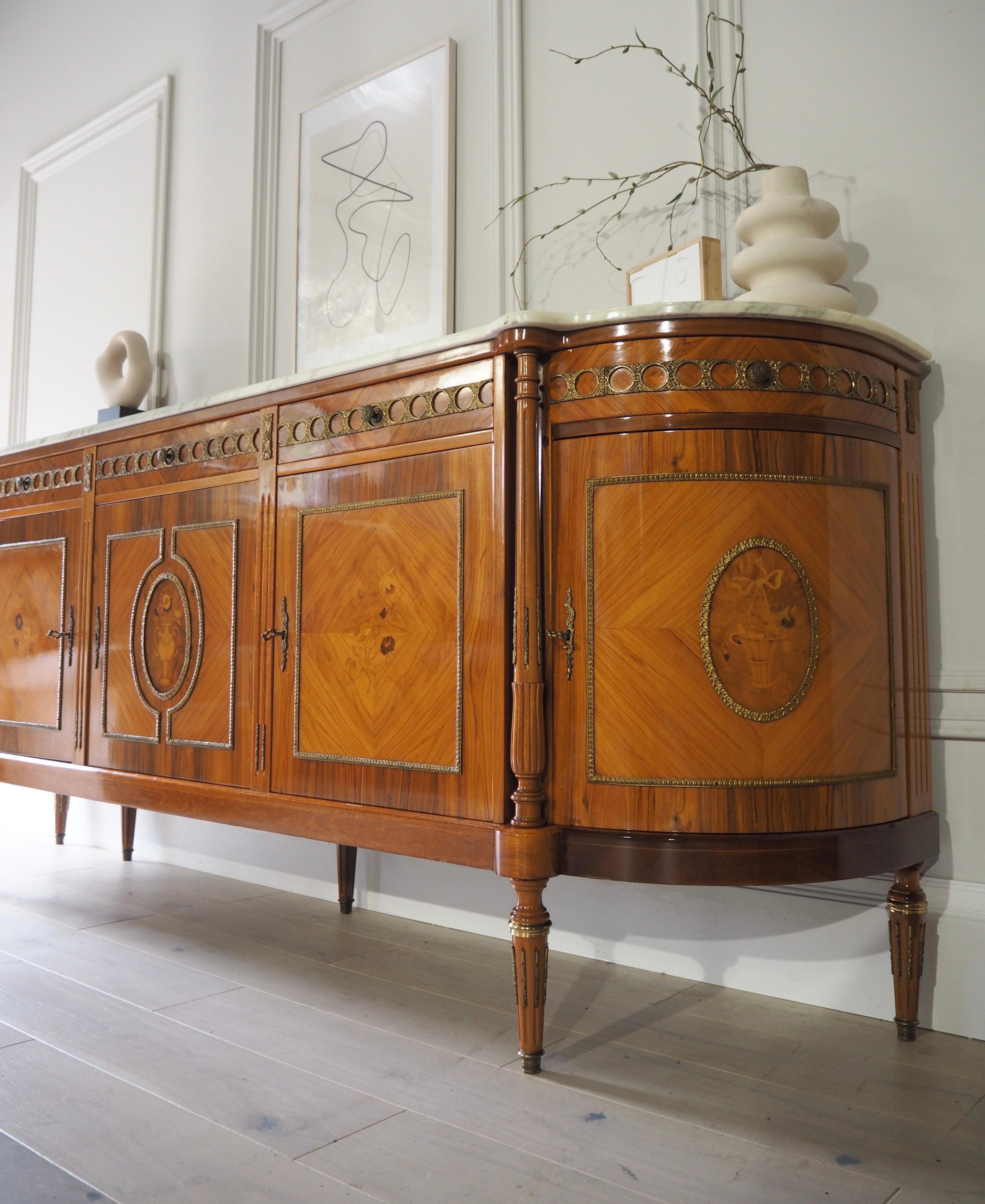 Large French Louis XVI Style Mahogany Sideboard Buffet Marble Top For Sale 3