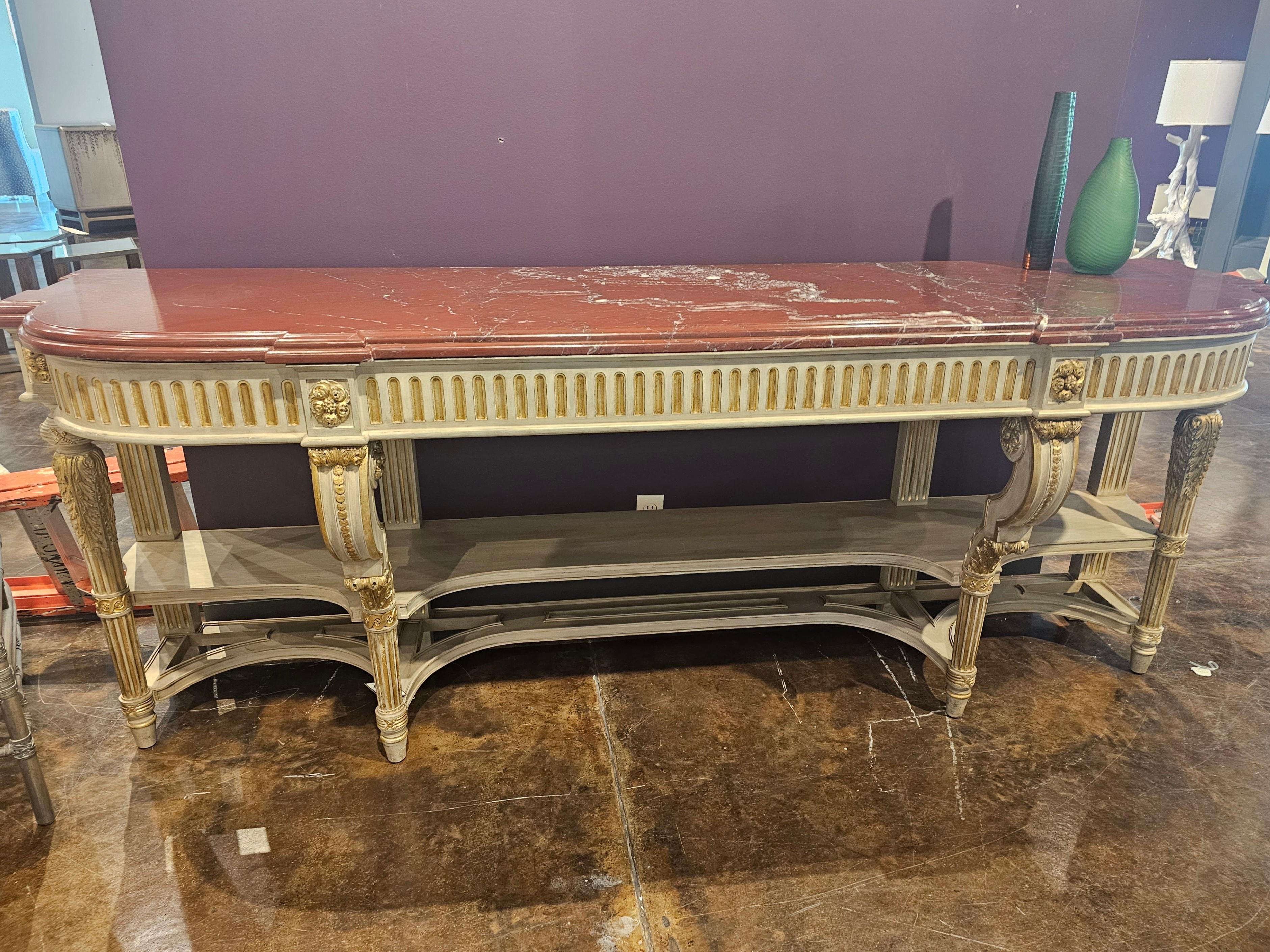 Marble Large French Louis XVI Style Maison Jansen Attrib Console Table Buffet Sever For Sale