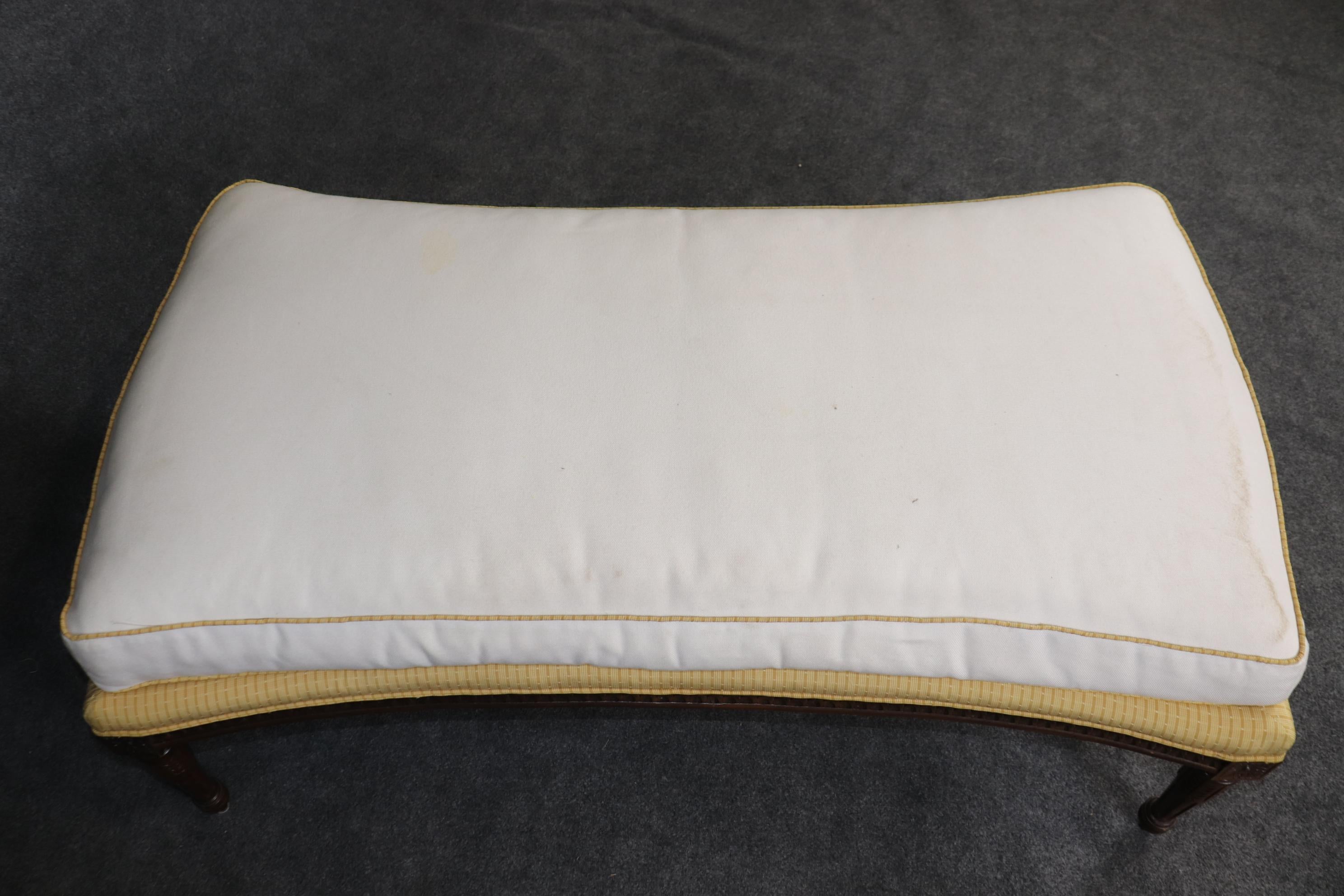 Walnut Large French Louis XVI Style Raymond Waites by Lane Upholstered Stool Ottoman