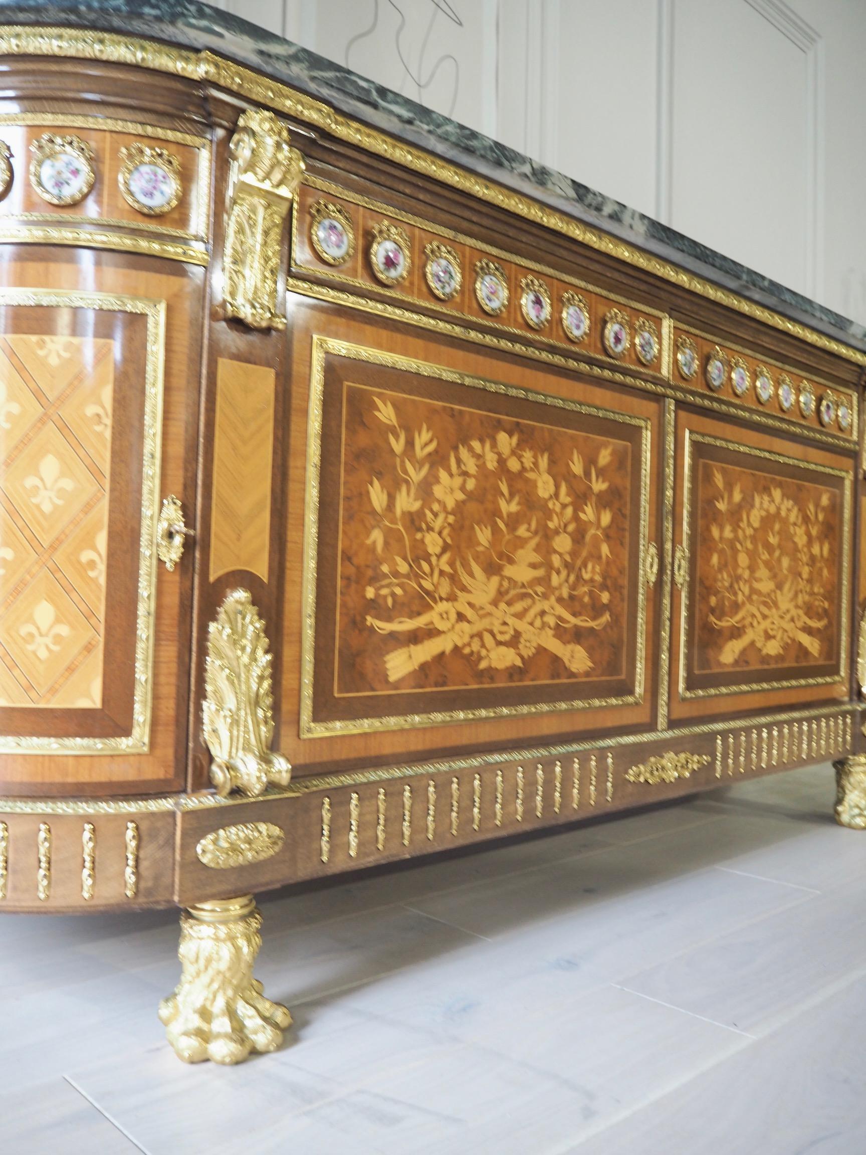 Large French Louis XVI Style Sideboard Bow Front Topped with Marble 4