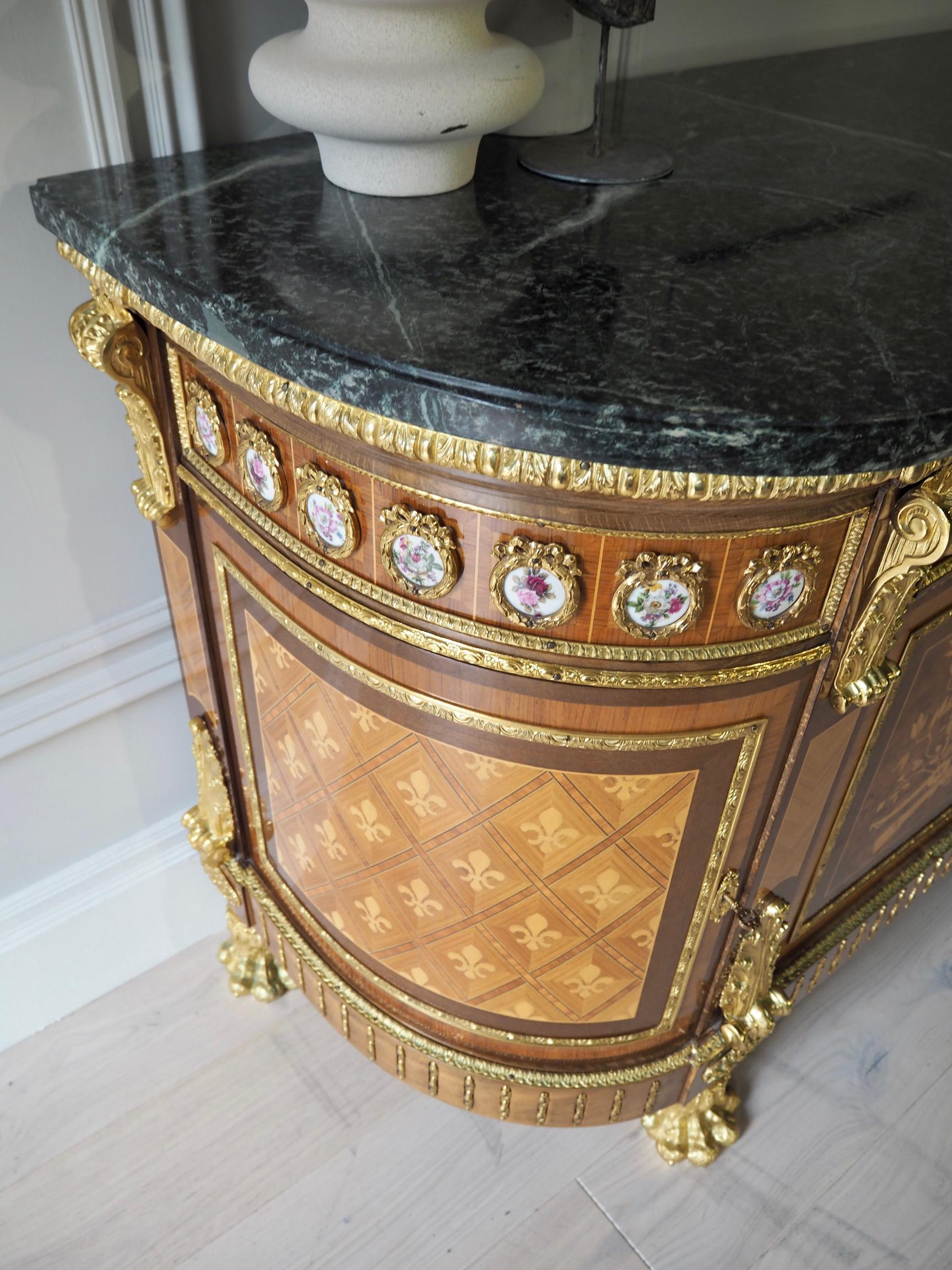 Large French Louis XVI Style Sideboard Bow Front Topped with Marble 5