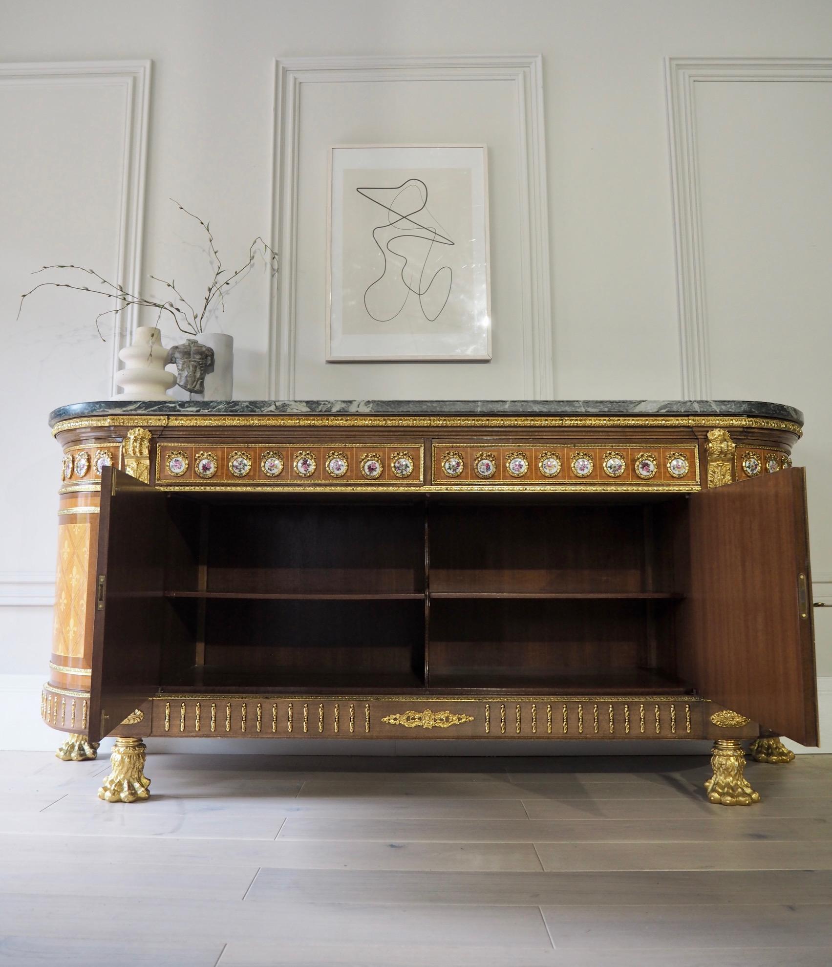 Large French Louis XVI Style Sideboard Bow Front Topped with Marble 7