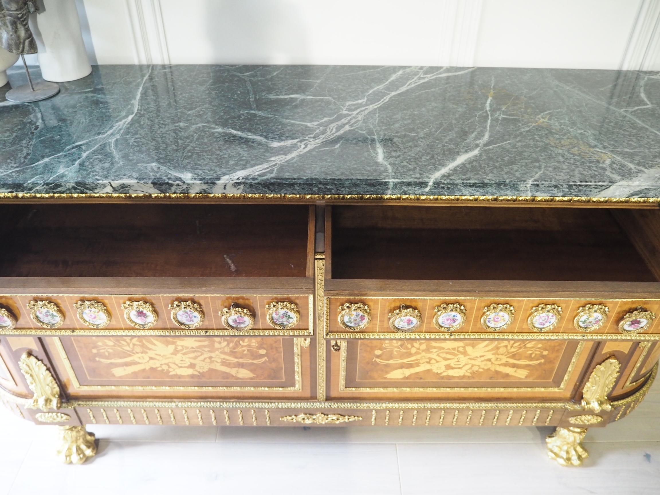 Large French Louis XVI Style Sideboard Bow Front Topped with Marble 12