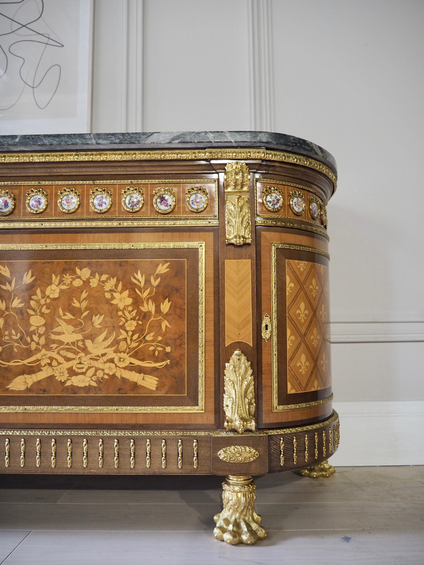 Large French Louis XVI Style Sideboard Bow Front Topped with Marble 13