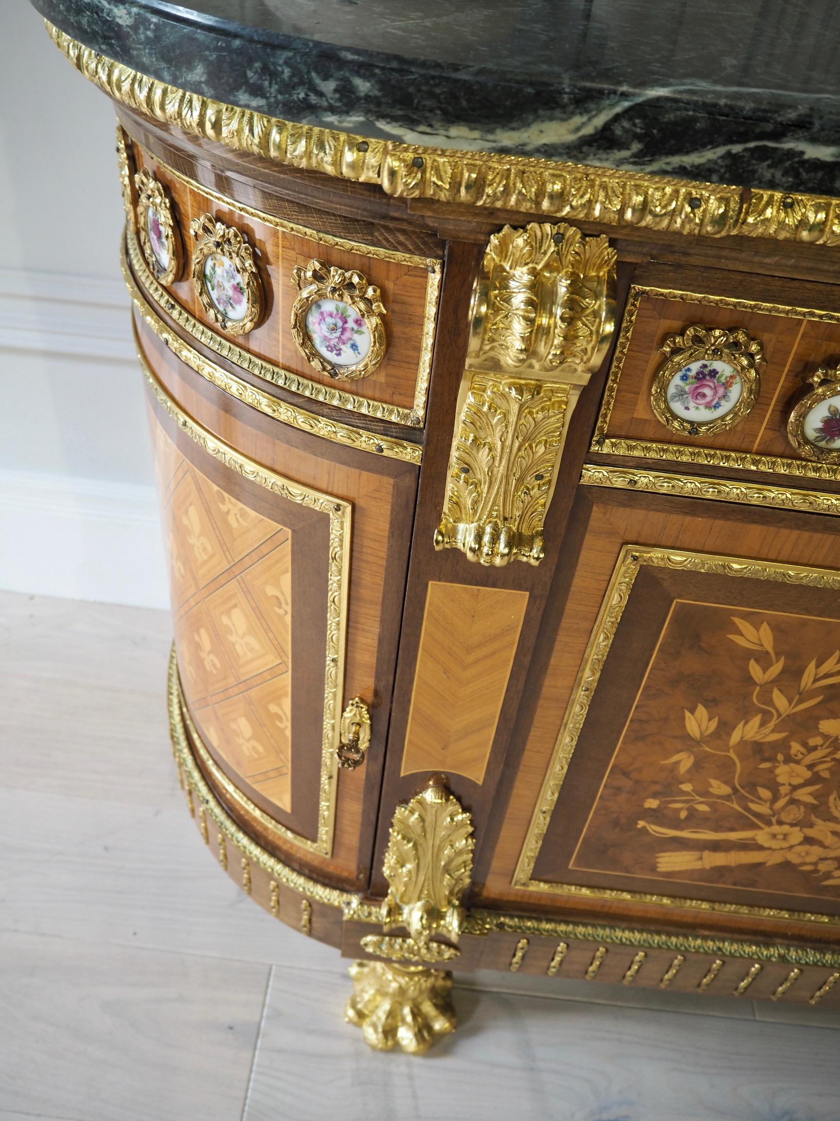 British Large French Louis XVI Style Sideboard Bow Front Topped with Marble