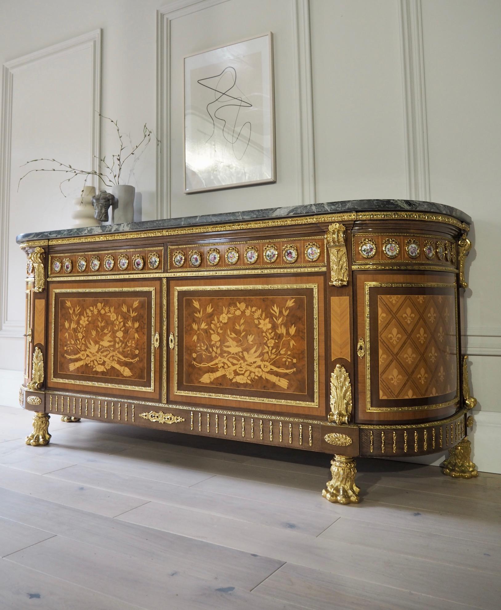 20th Century Large French Louis XVI Style Sideboard Bow Front Topped with Marble