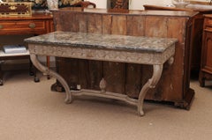 Large French Louis XVI Style Wall Mounted Painted Console Table with Grey Marble