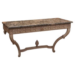 Large French Louis XVI Style Wall Mounted Painted Console Table with Grey Marble