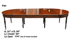 Large French mahogany dining table with 5 leaves