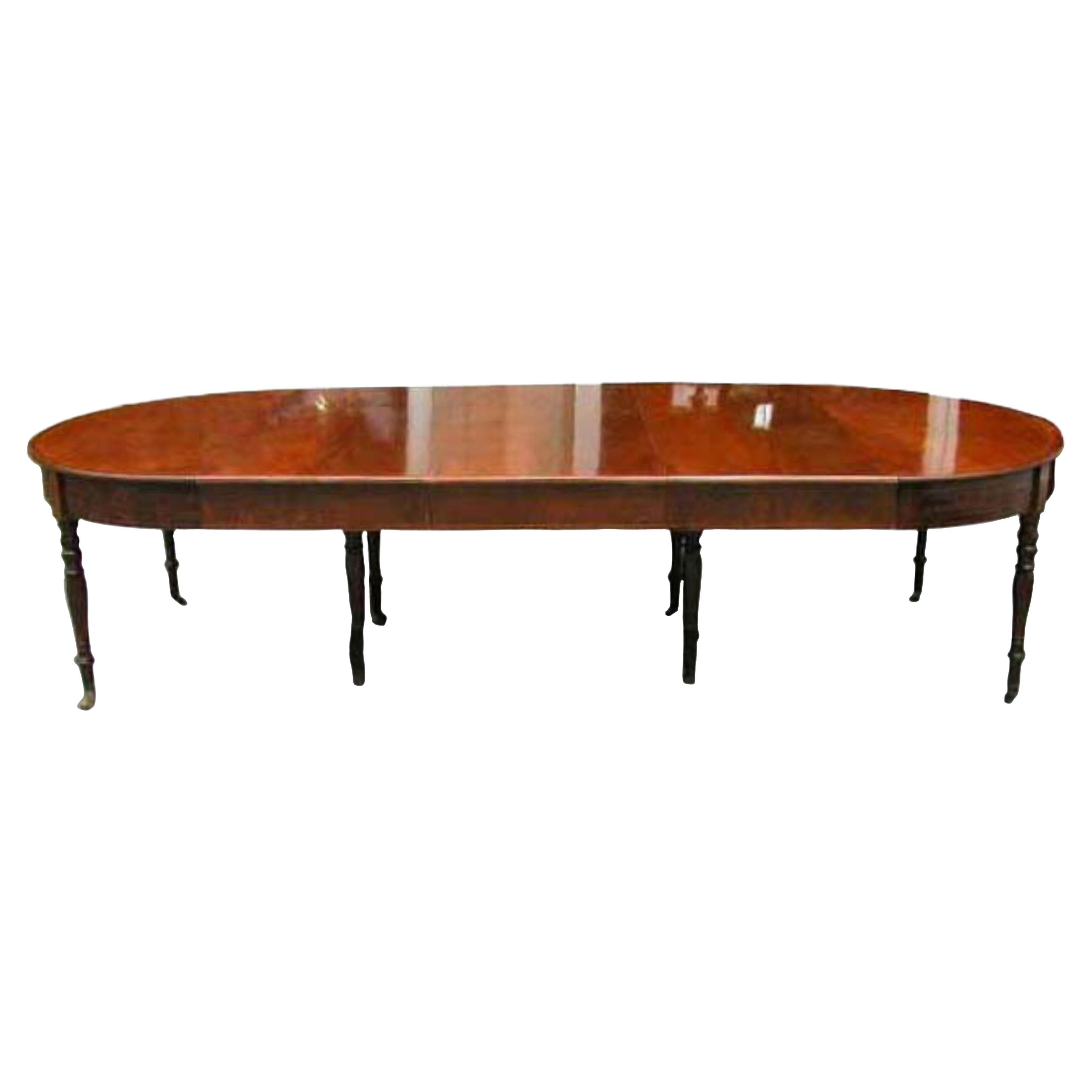 Large French mahogany dining table with 5 leaves For Sale