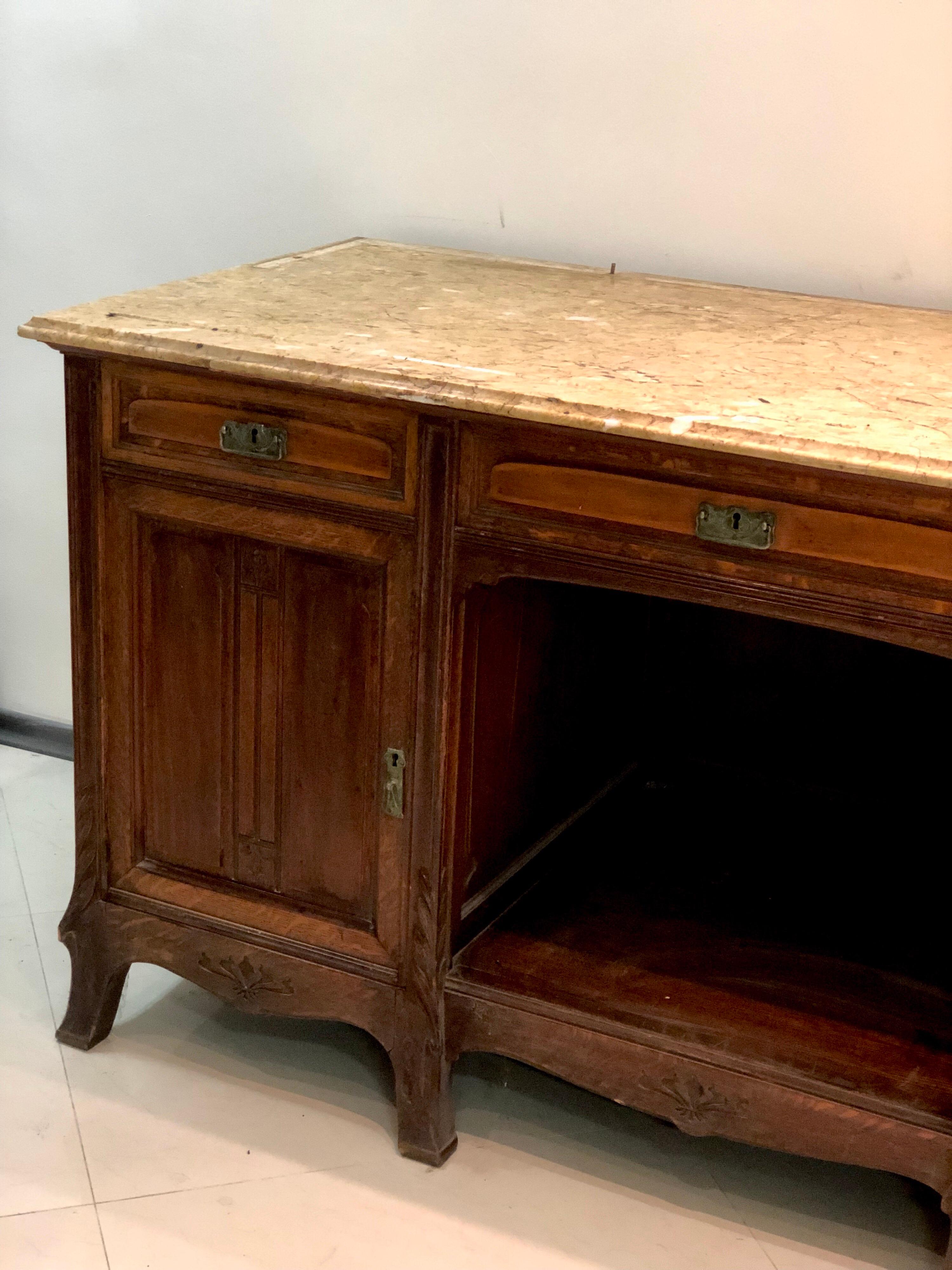 Large French Mahogany Marble Top Buffet Maison Koenig, Liège, 1895 In Good Condition For Sale In Sofia, BG