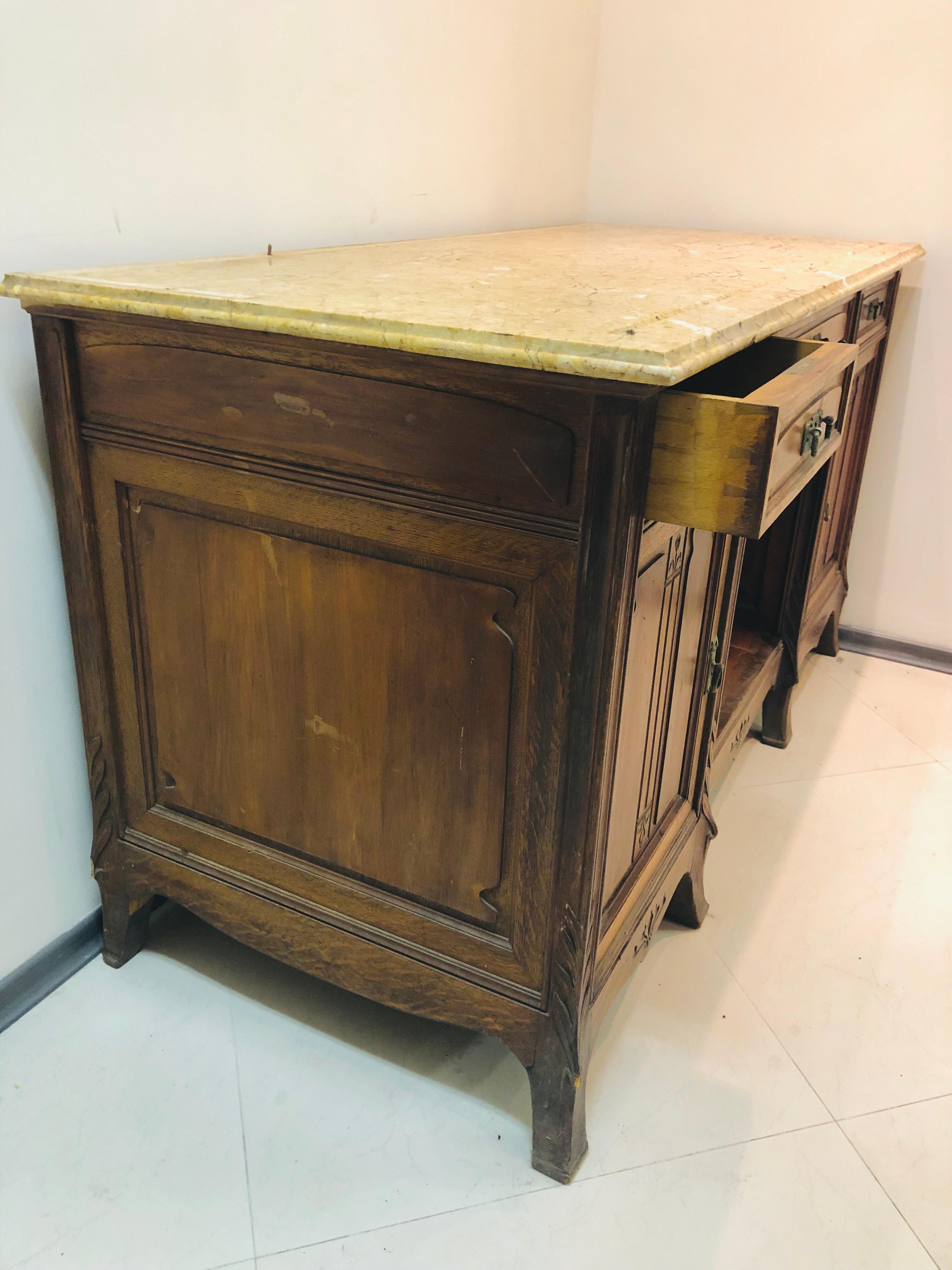 Large French Mahogany Marble Top Buffet Maison Koenig, Liège, 1895 For Sale 1