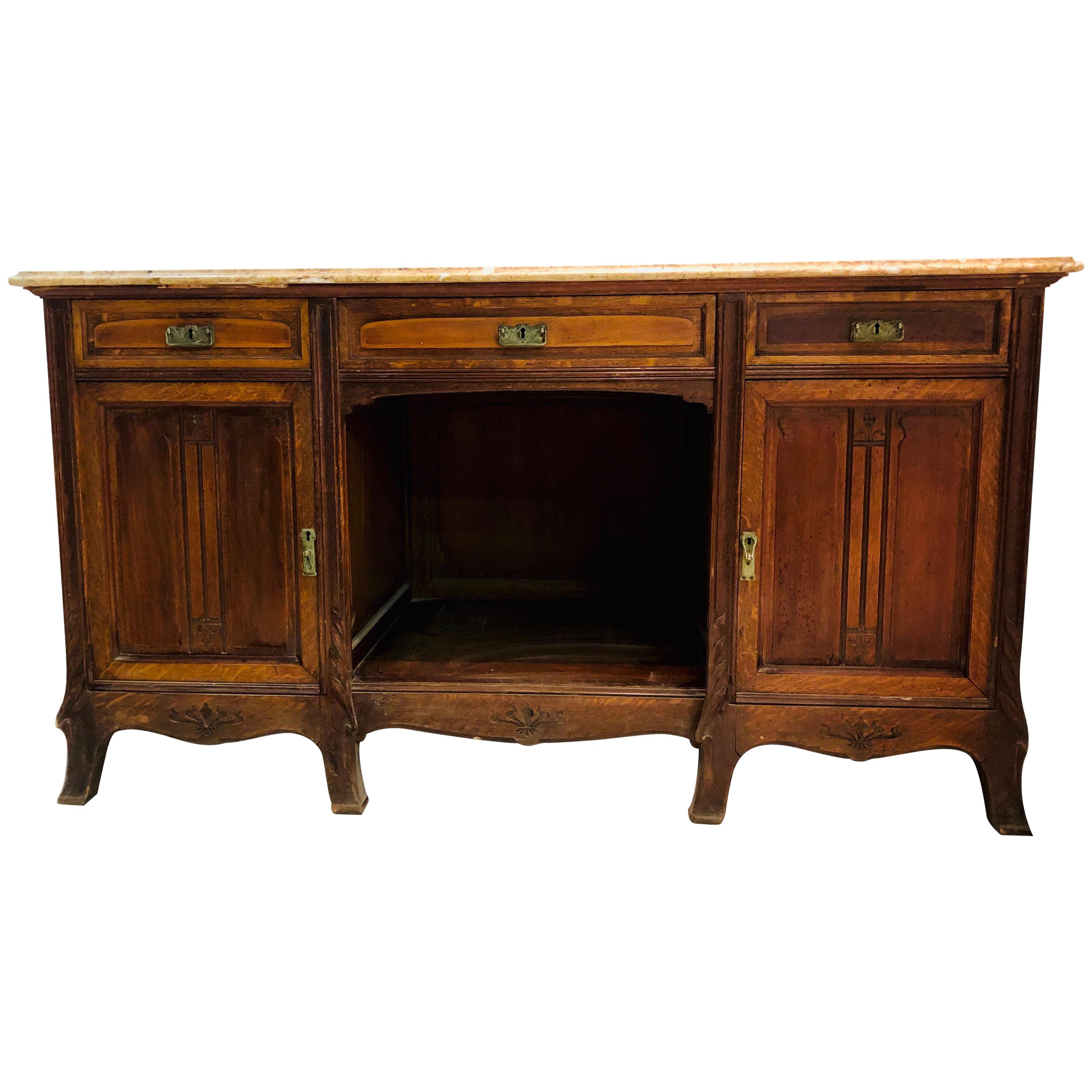 Großes französisches Buffet aus Mahagoni mit Marmorplatte, Maison Koenig, Liège, 1895 im Angebot