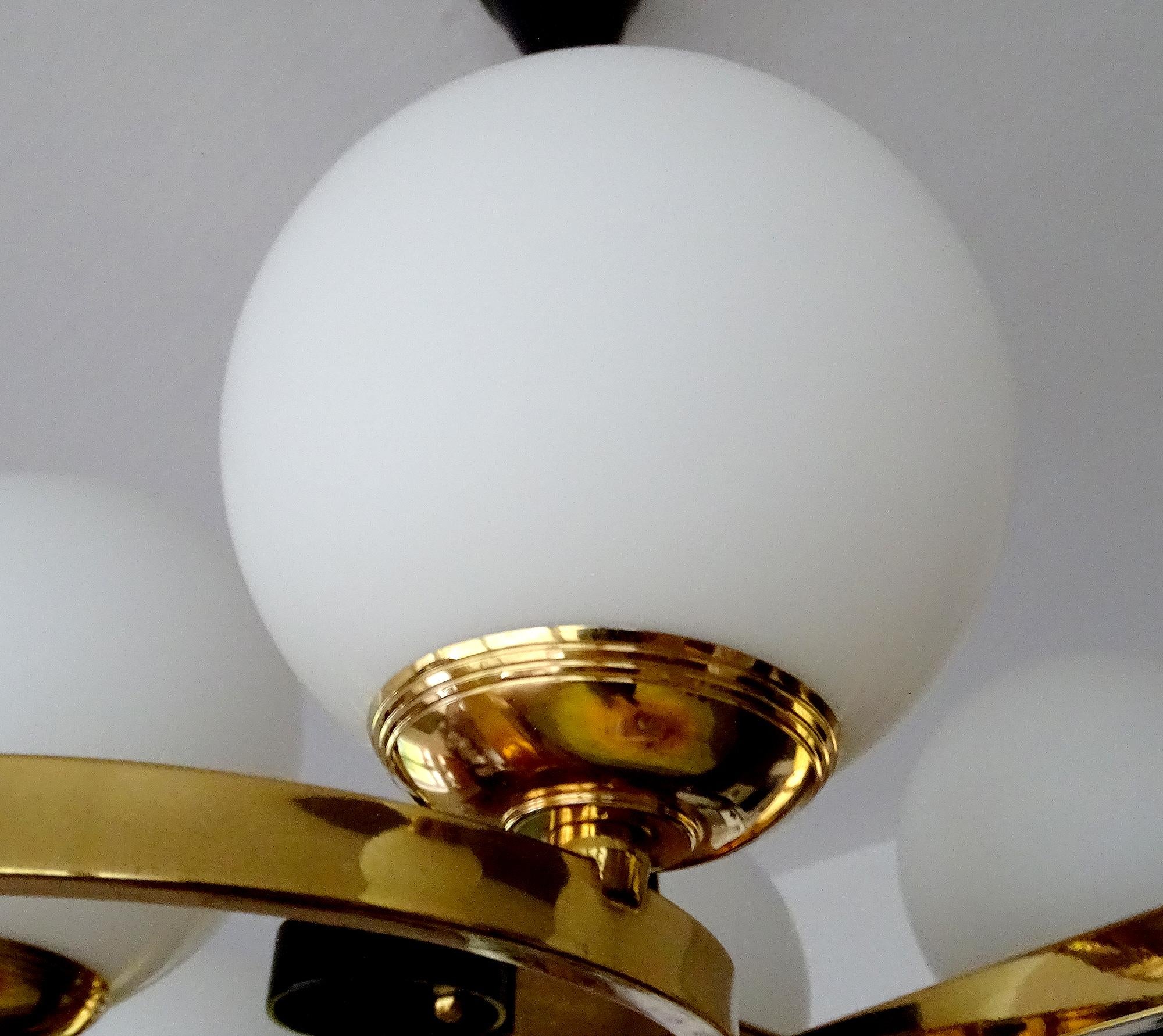  XXL French Mid Century Pendant Light,  Arlus, Glass Brass, Stilnovo Style, 60s For Sale 11