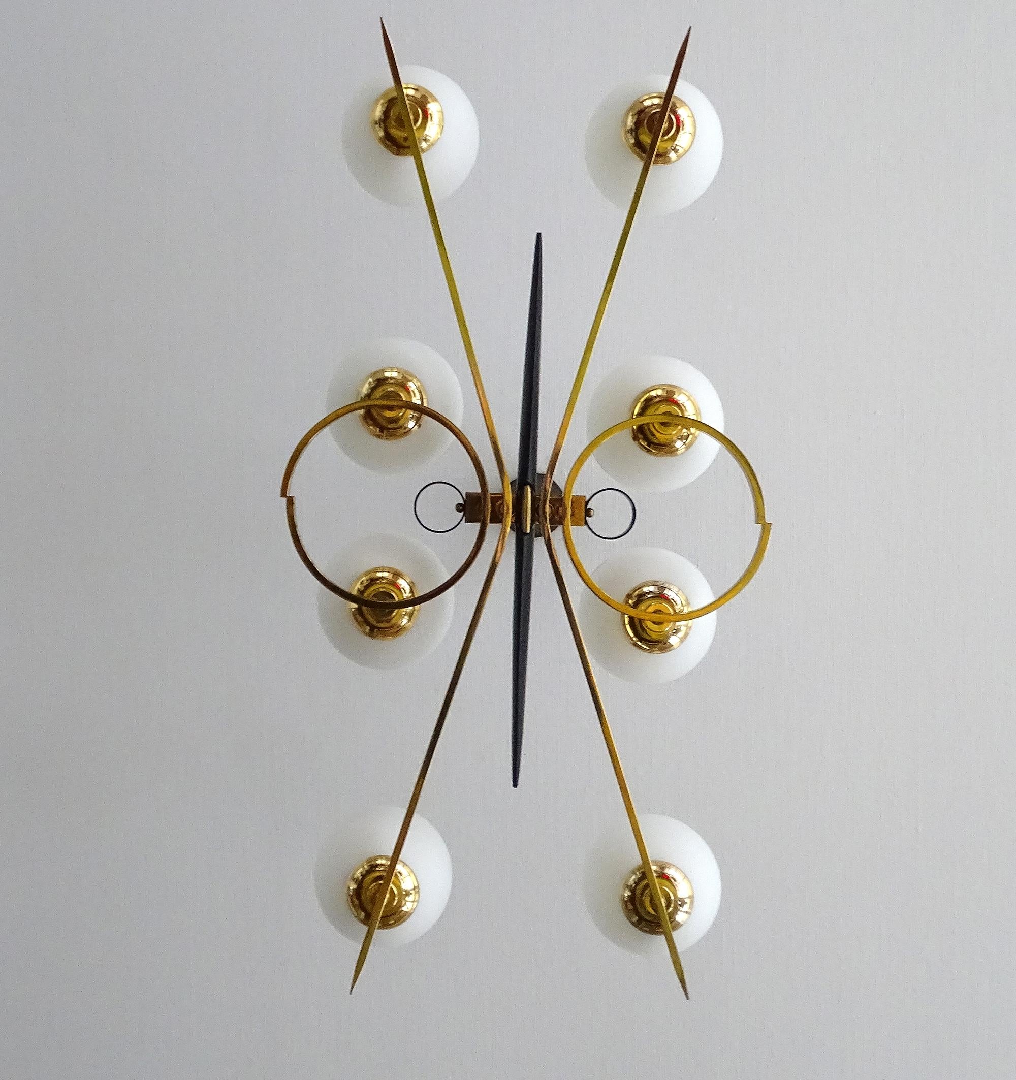 Mid-Century Modern  XXL French Mid Century Pendant Light,  Arlus, Glass Brass, Stilnovo Style, 60s For Sale