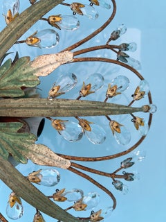 Large French Maison Bagués Gilt Flushmount with Crystal Prisms