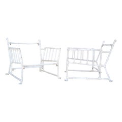 Große große französische Maison Jansen-Sessel aus Stahl und Kunstbambus im Distressed-Lounge-Lounge-Lounge-Lounge-Stil