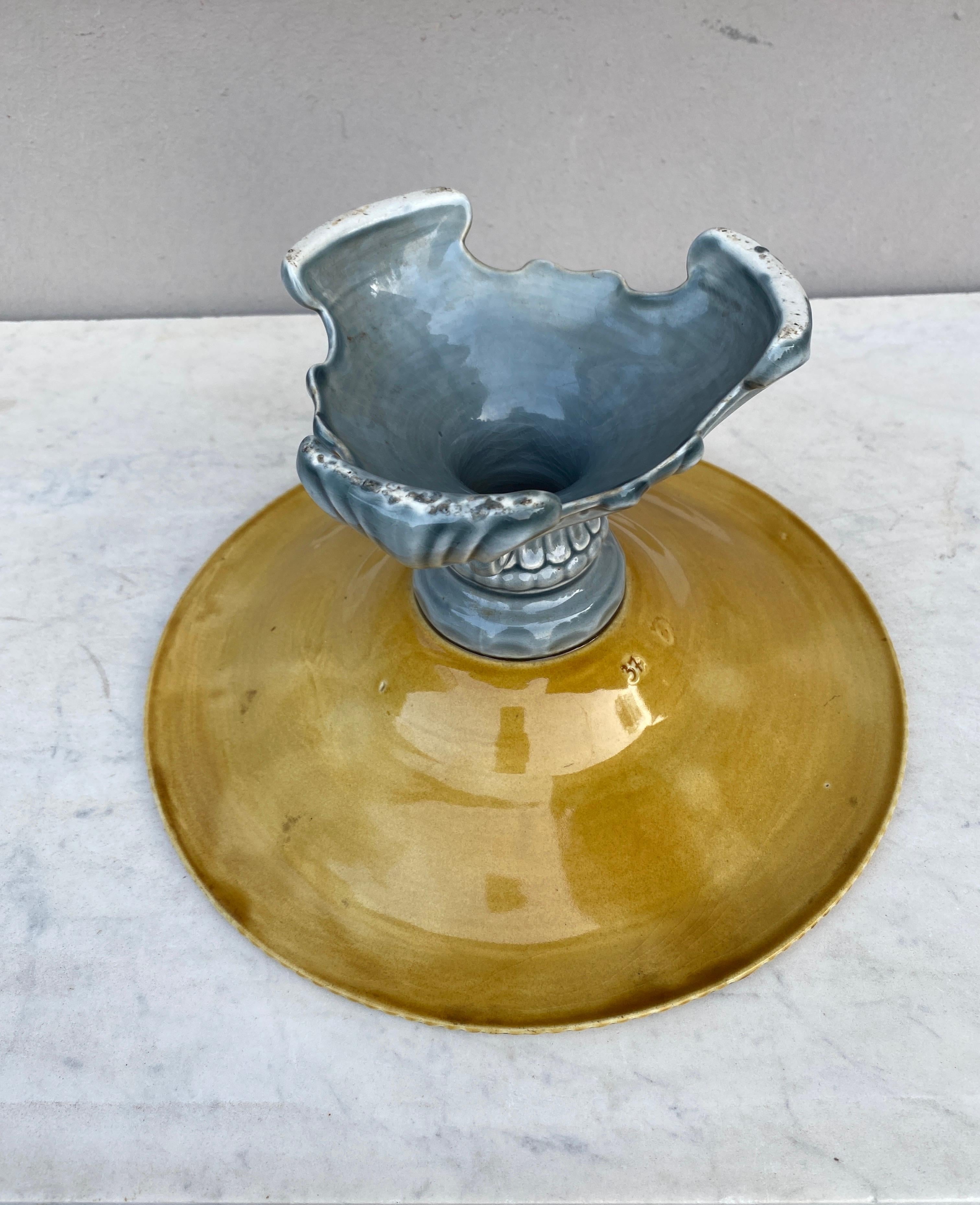 Ceramic Large French Majolica Cake Stand, circa 1890 For Sale