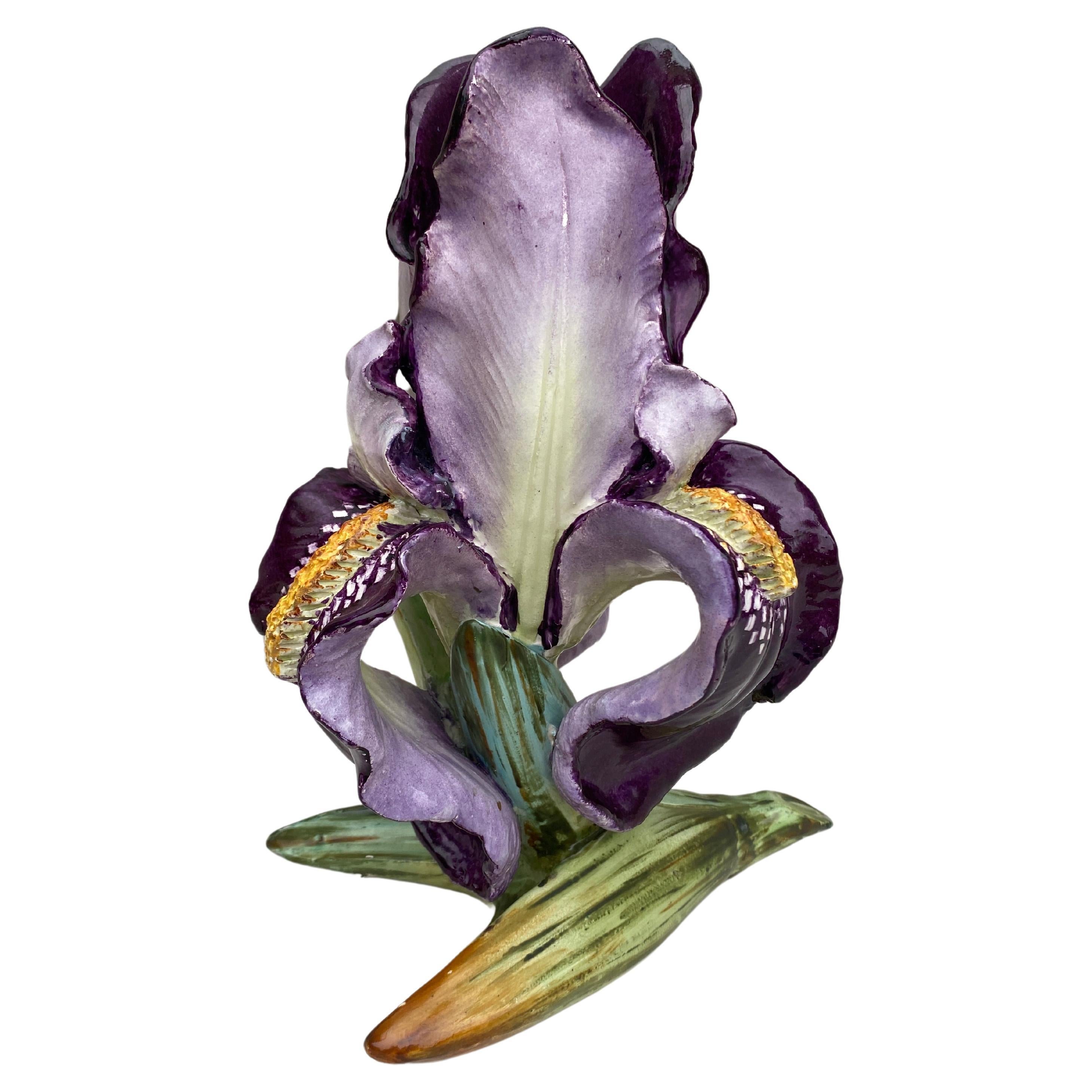 Large French Majolica Iris Vase Massier, circa 1880