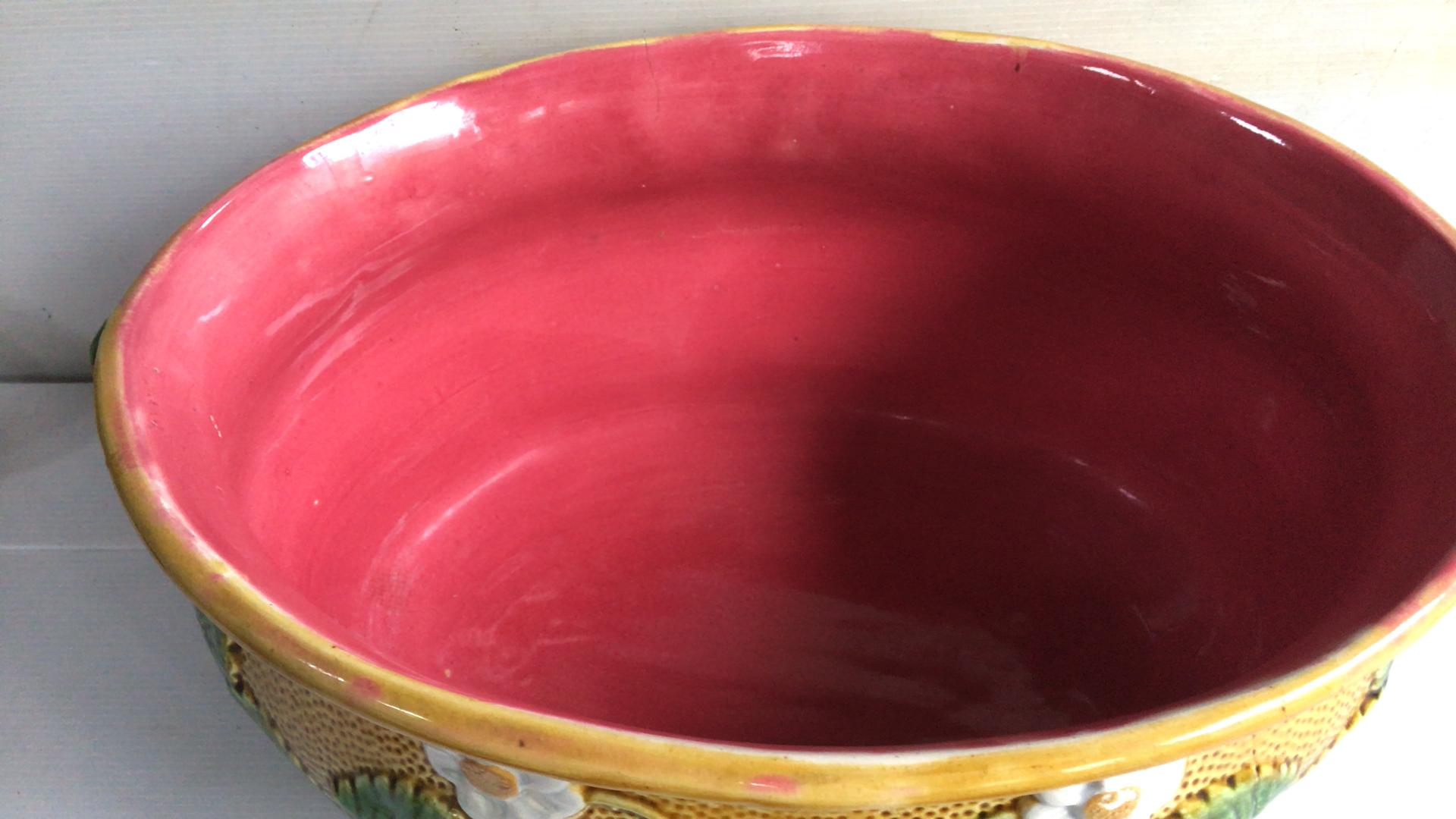 Country Large French Majolica Jardinière with Strawberries, circa 1880