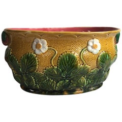 Large French Majolica Jardinière with Strawberries, circa 1880