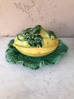 Large French Majolica Melon Tureen Sarreguemines, circa 1910