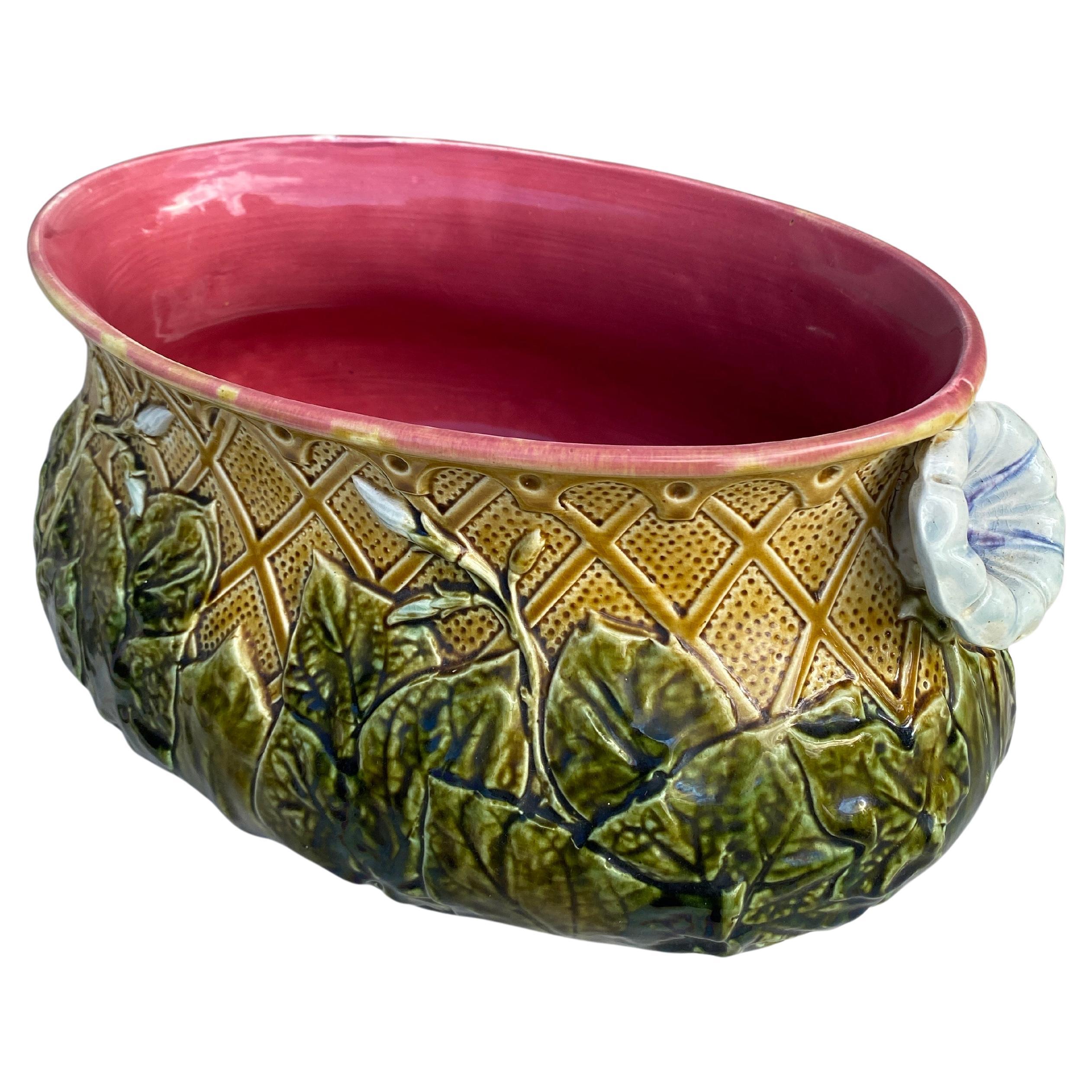 Country Large French Majolica Morning Glory Jardinière, circa 1880 For Sale