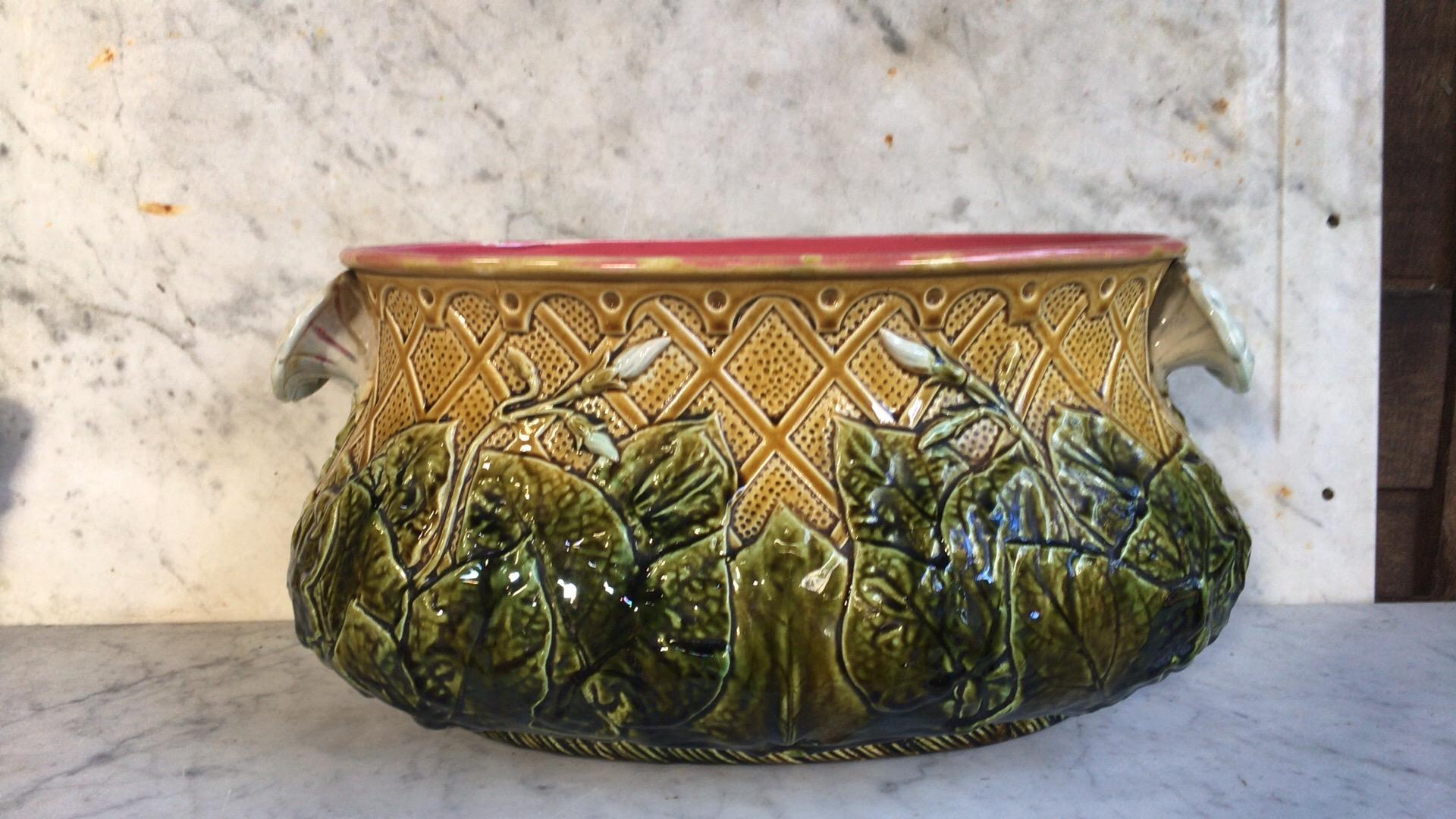 Country Large French Majolica Morning Glory Jardinière, circa 1880 For Sale