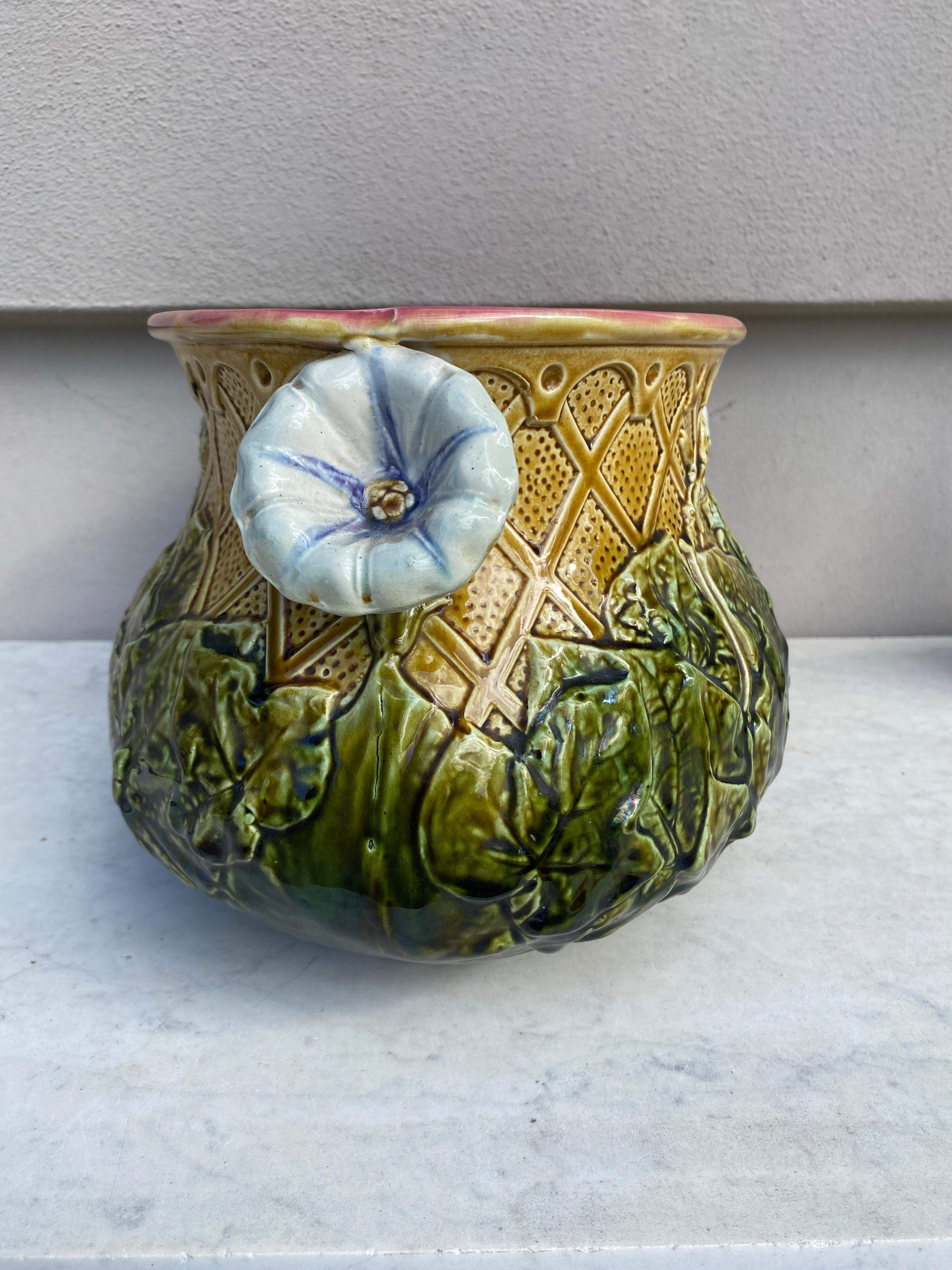 Ceramic Large French Majolica Morning Glory Jardinière, circa 1880 For Sale