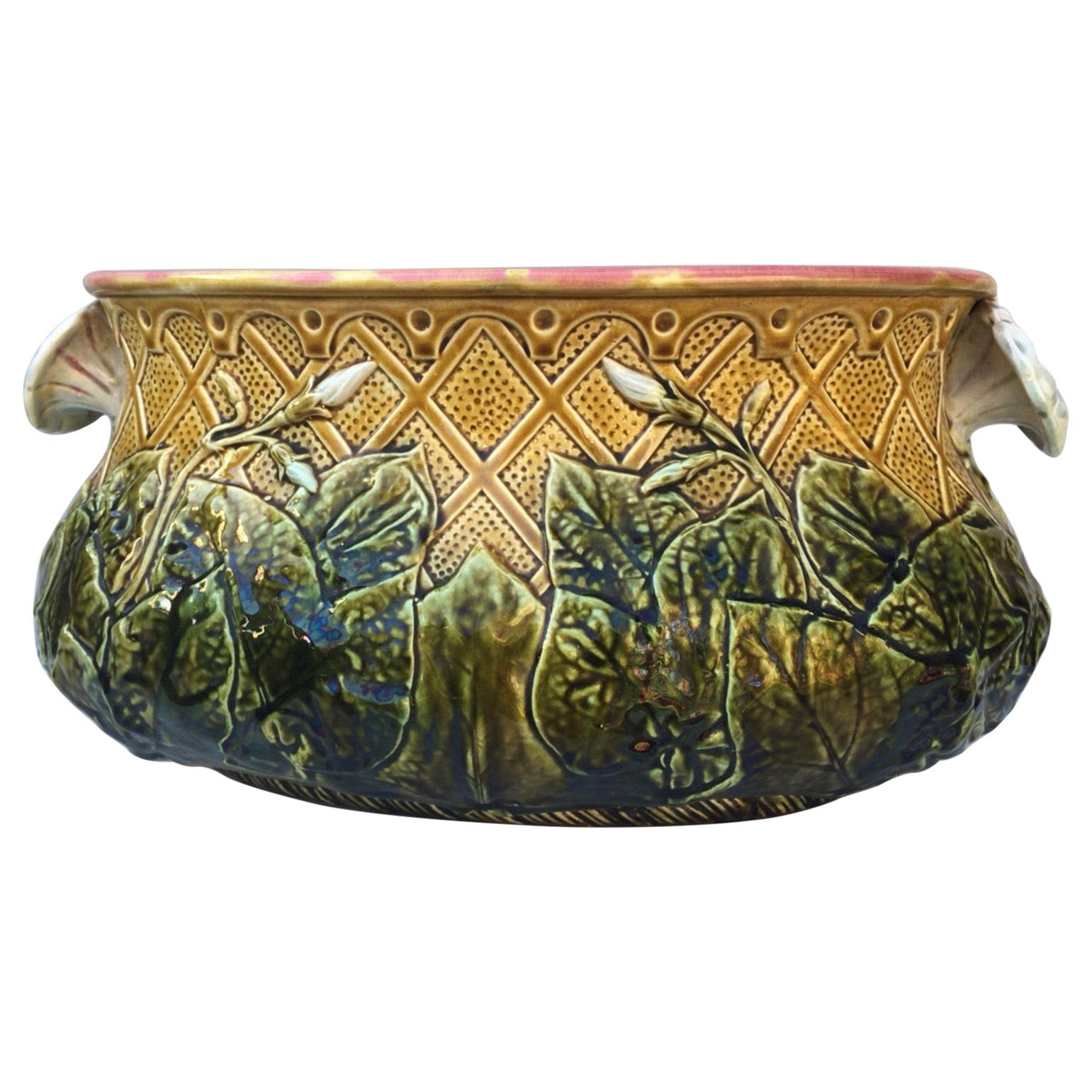 Large French Majolica Morning Glory Jardinière, circa 1880 For Sale