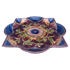 Large French Majolica Olives Leaves Platter Sarreguemines, circa 1870