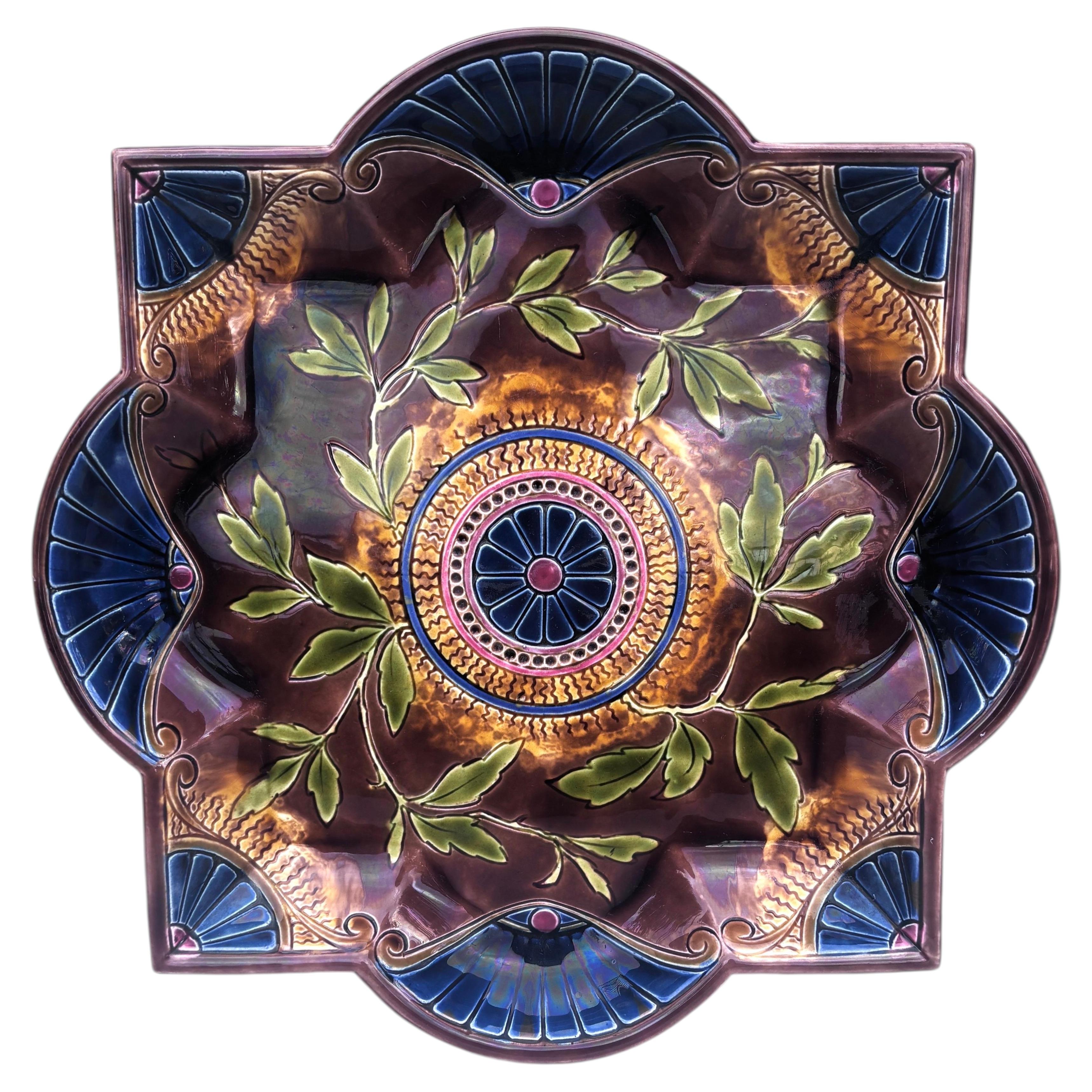 Large French Majolica Olives Leaves Platter Sarreguemines, circa 1870 For Sale