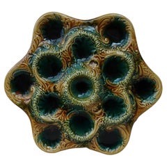 Large French Majolica Oyster Platter, Circa 1890