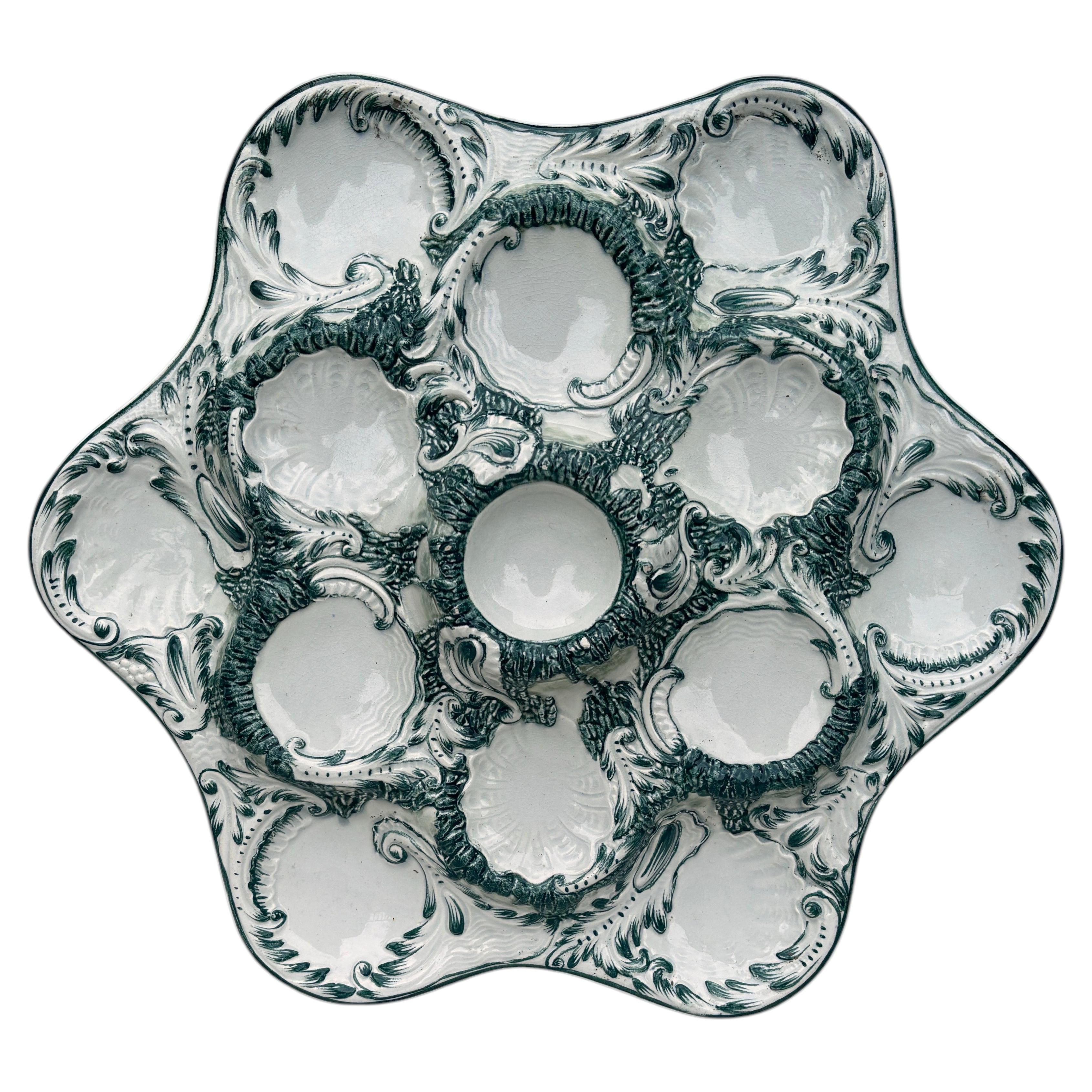 Large French Majolica Oyster Platter, Circa 1890 For Sale