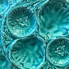 Grand plateau à huîtres en majolique française Gien:: vers 1950