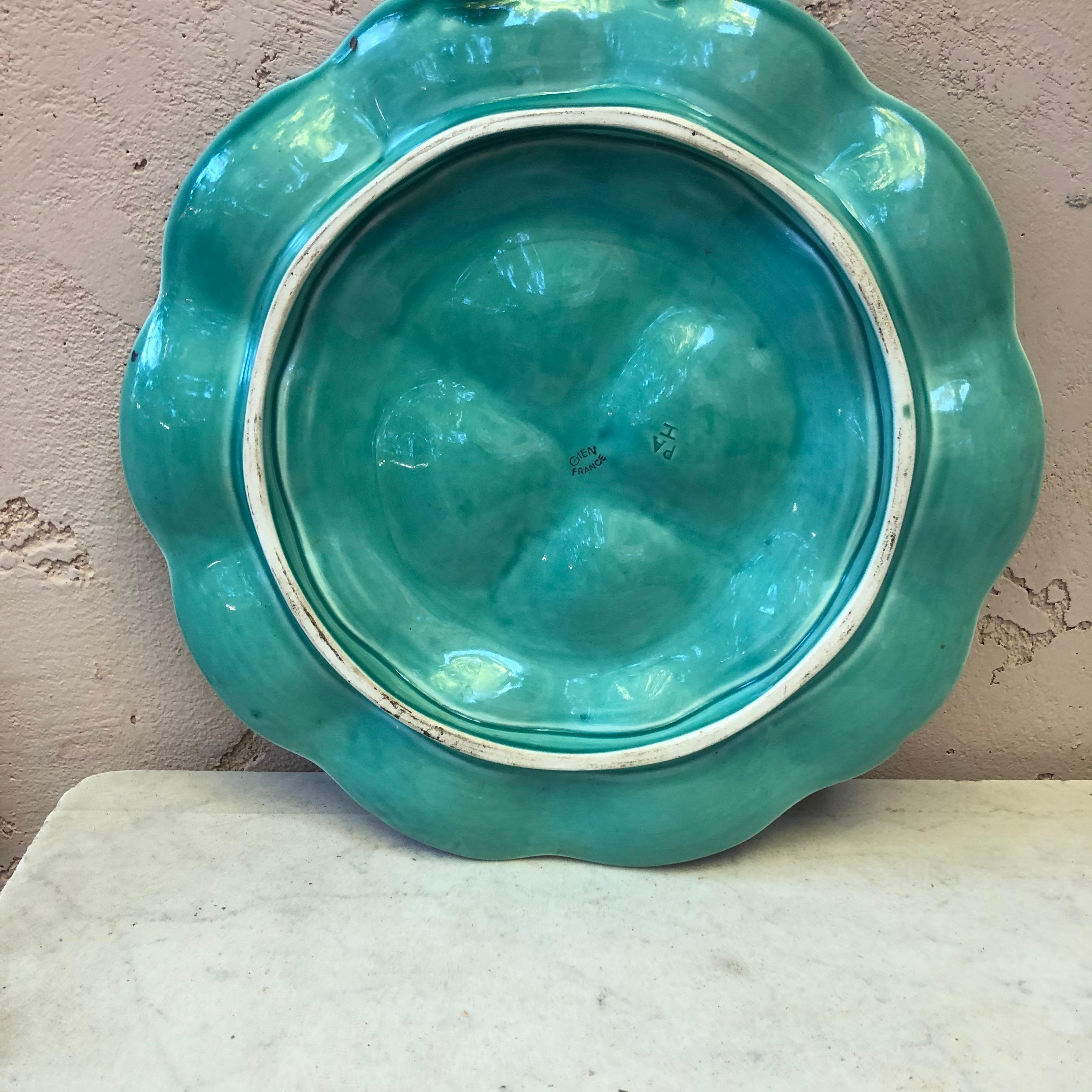 Mid-20th Century Large French Majolica Oyster Platter Gien, circa 1950