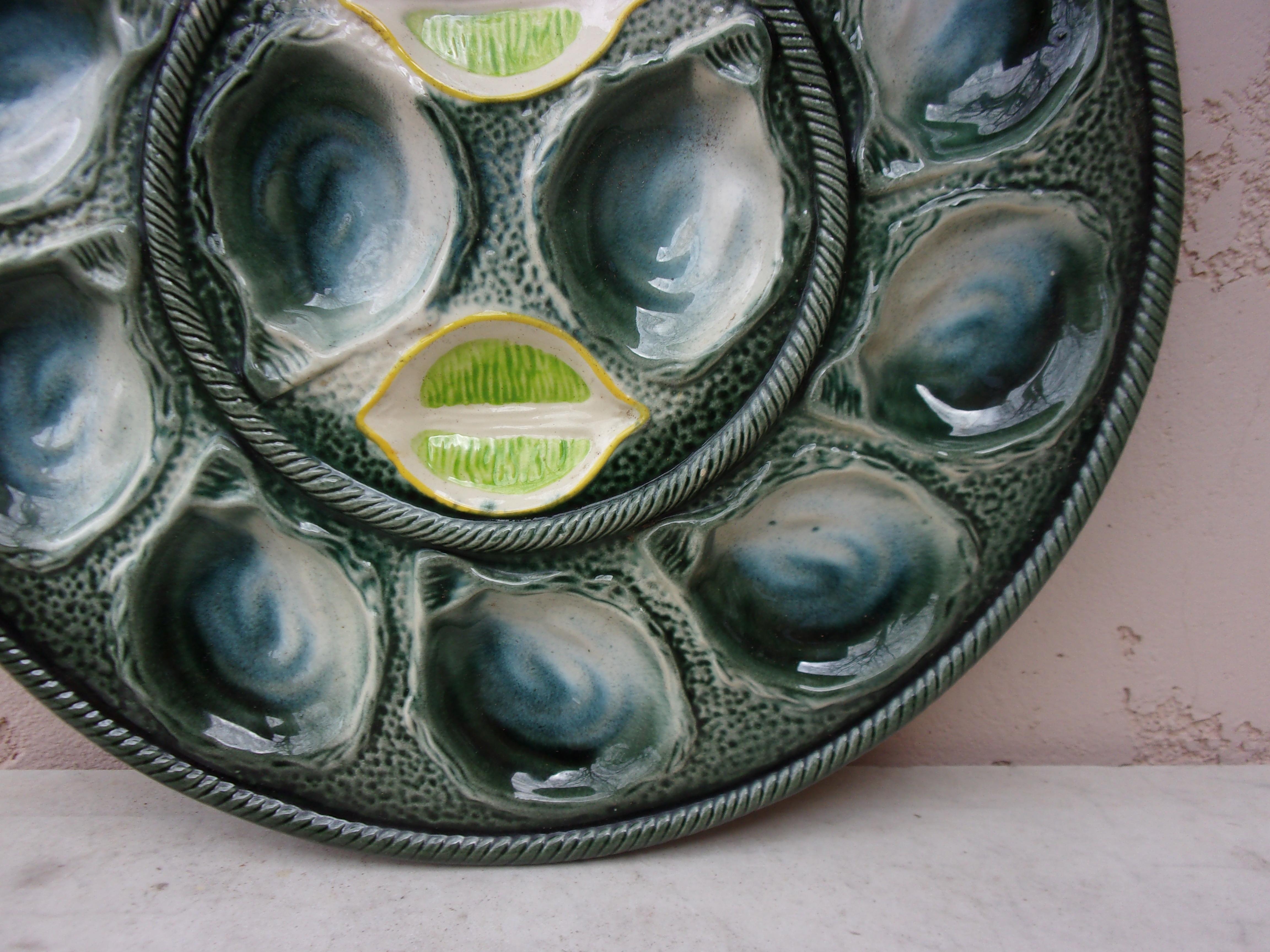 Mid-Century Modern Large French Majolica Oyster Platter Saint Clement Circa 1950