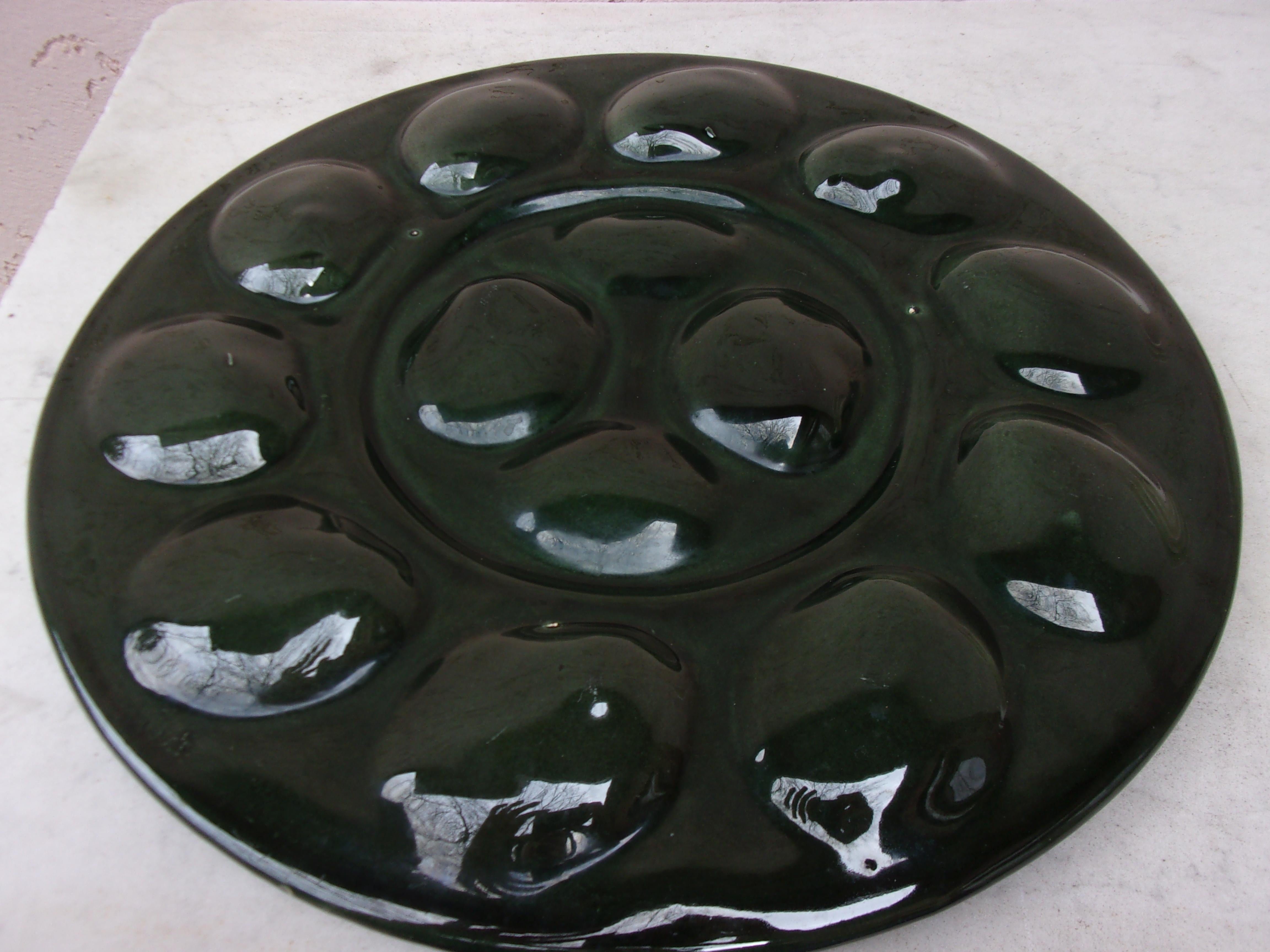 Mid-20th Century Large French Majolica Oyster Platter Saint Clement Circa 1950