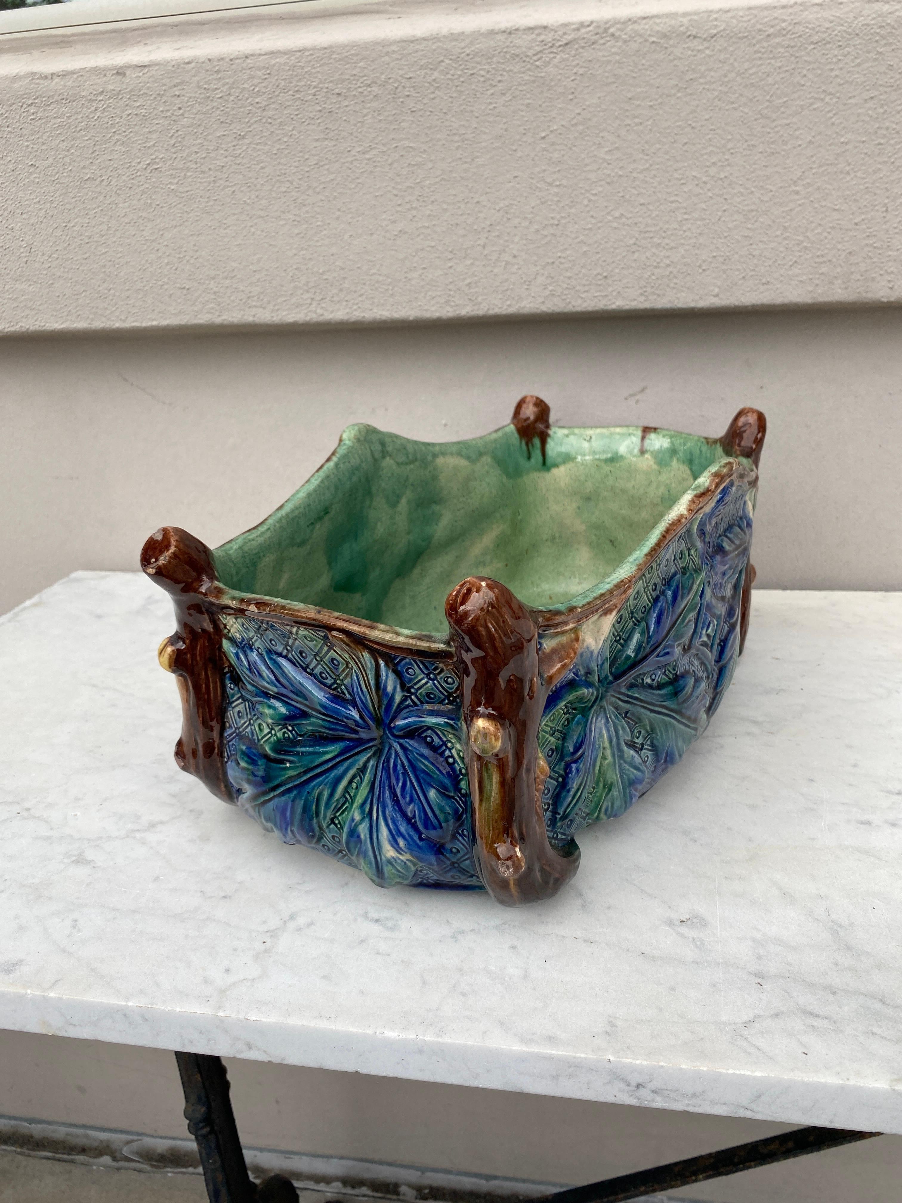 Rustic Large French Majolica Palissy Jardiniere Circa 1880 For Sale