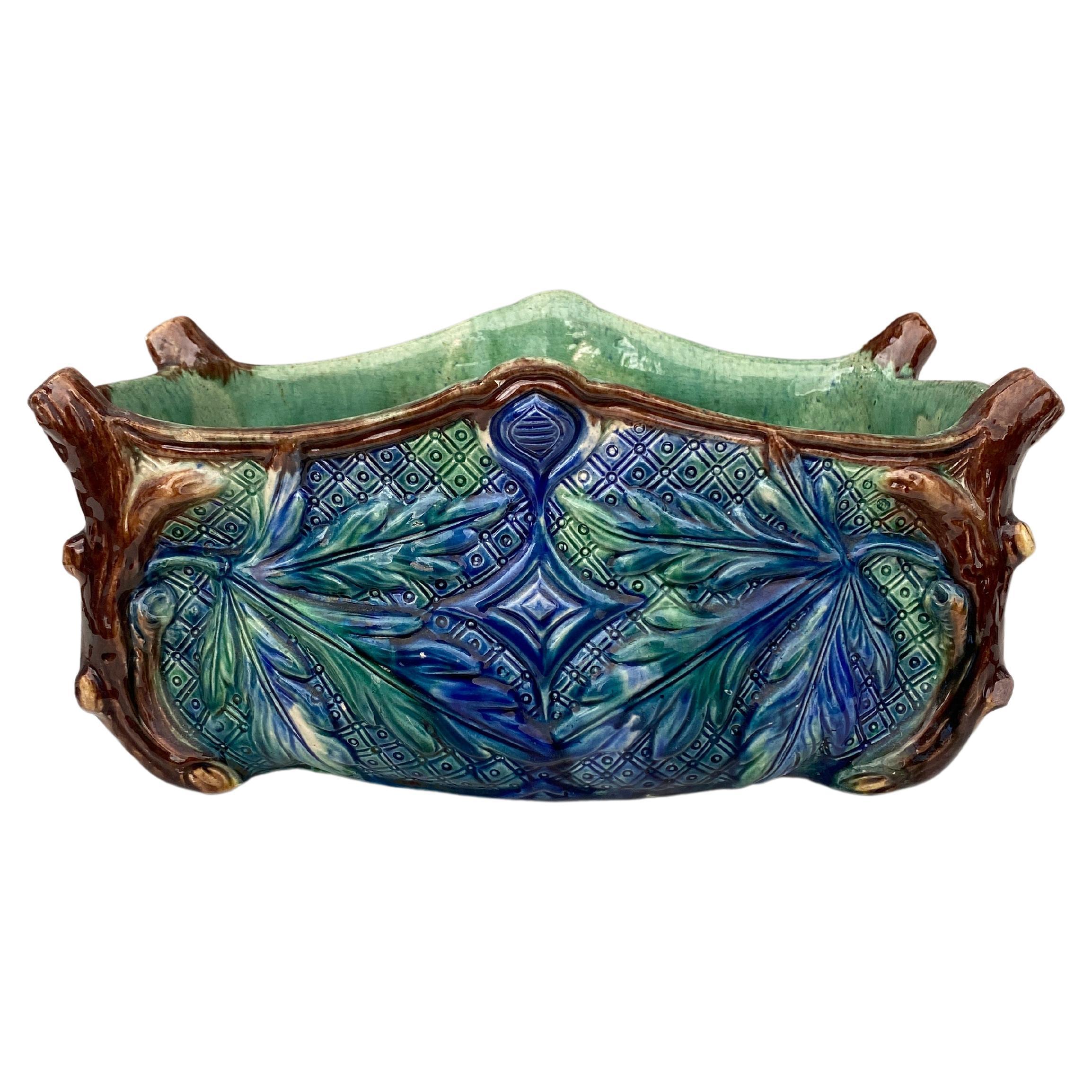 Large French Majolica Palissy Jardiniere Circa 1880 For Sale