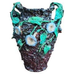 Large French Majolica Palissy Vase Circa 1880