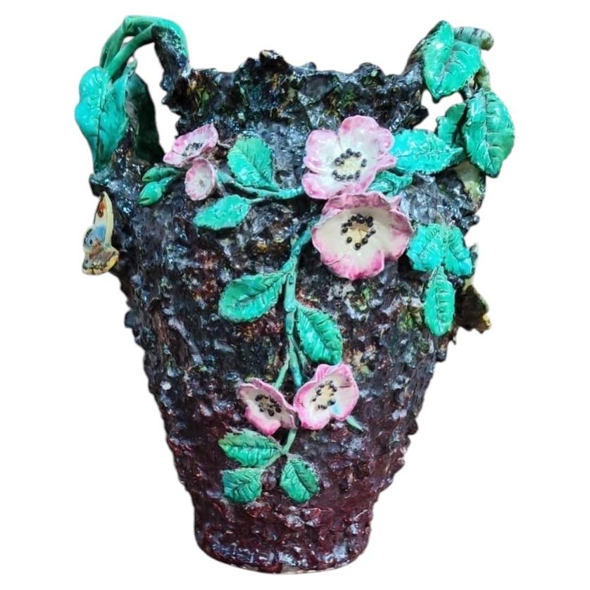 Large French Majolica Palissy Vase Circa 1880