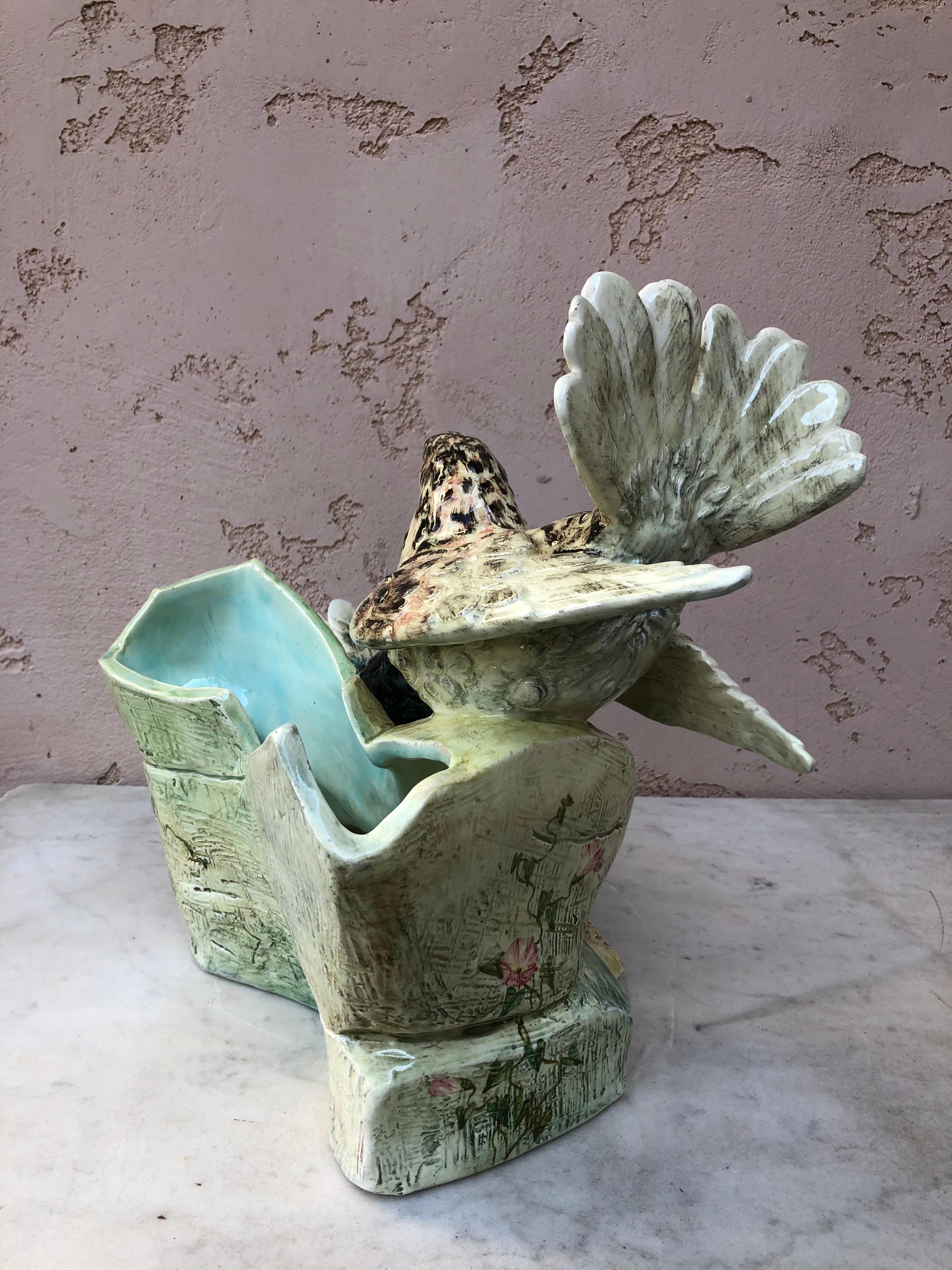 Ceramic Large French Majolica Pigeons or Doves Jardiniere Delphin Massier circa 1890
