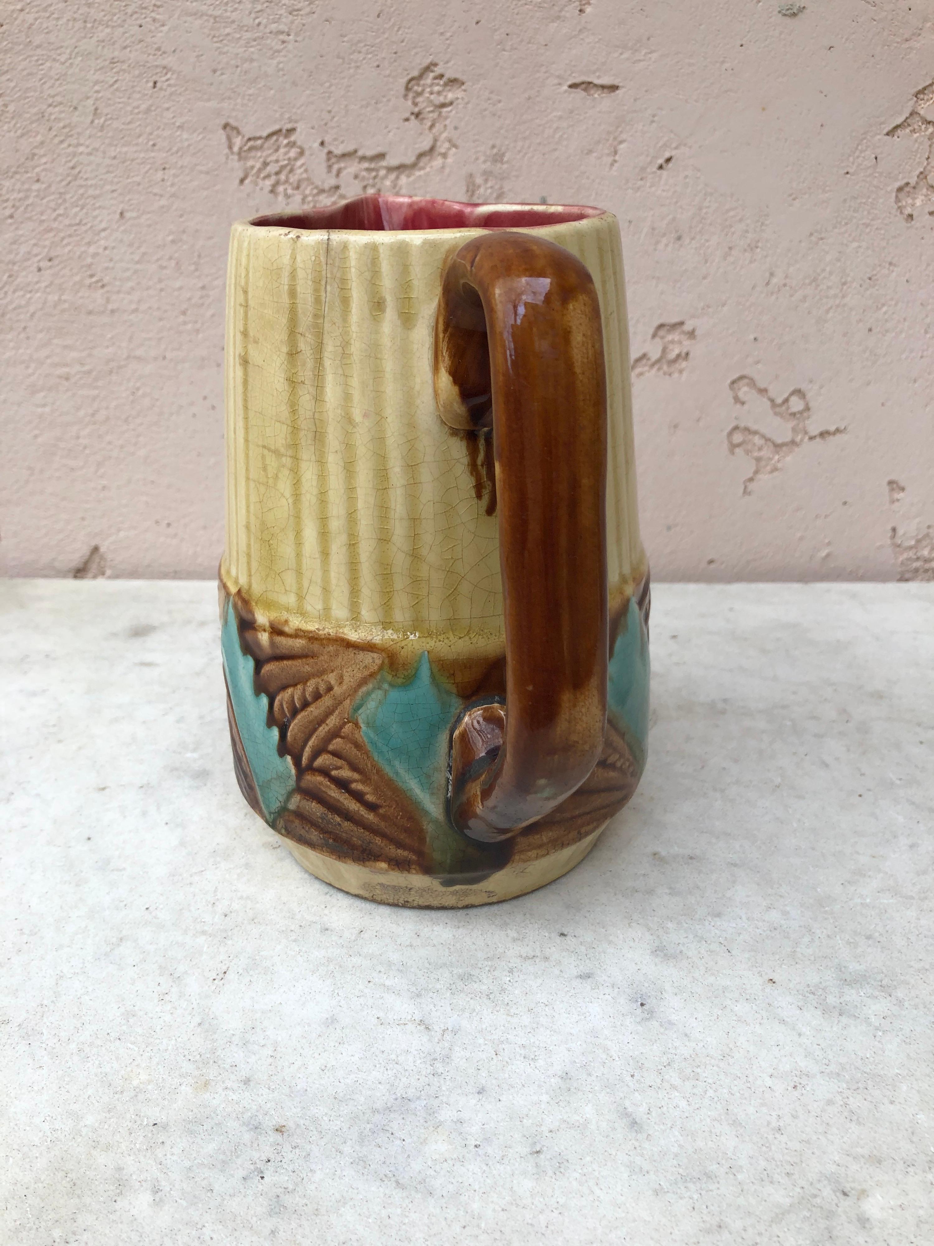 Art Deco Large French Majolica Pitcher Orchies, Circa 1930 For Sale