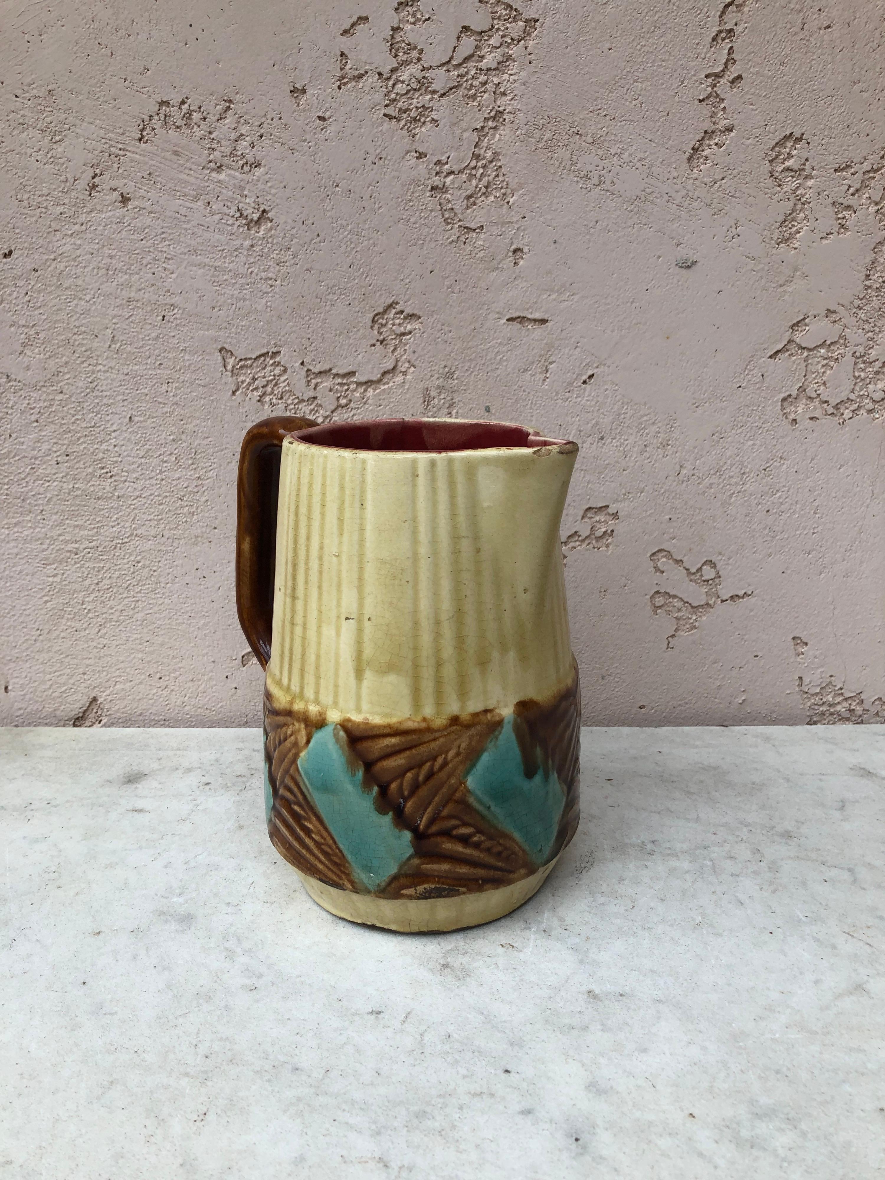 Mid-20th Century Large French Majolica Pitcher Orchies, Circa 1930 For Sale