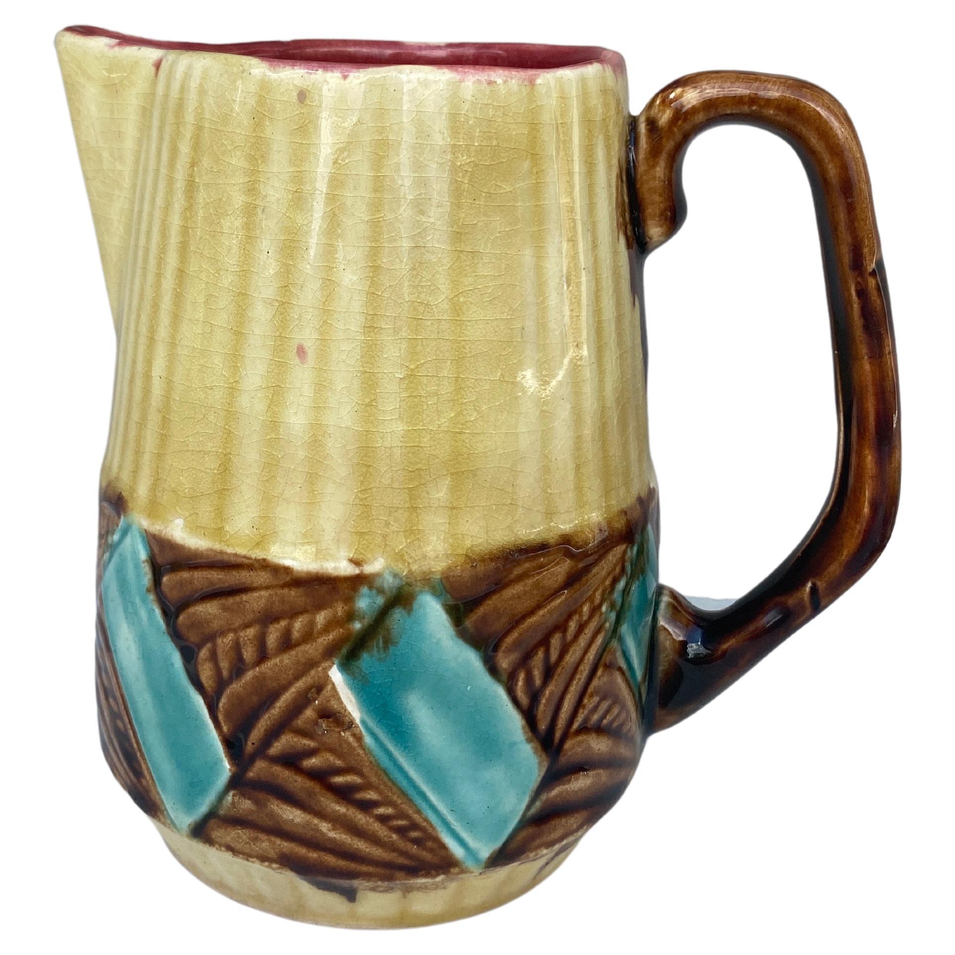 Large French Majolica Pitcher Orchies, circa 1930